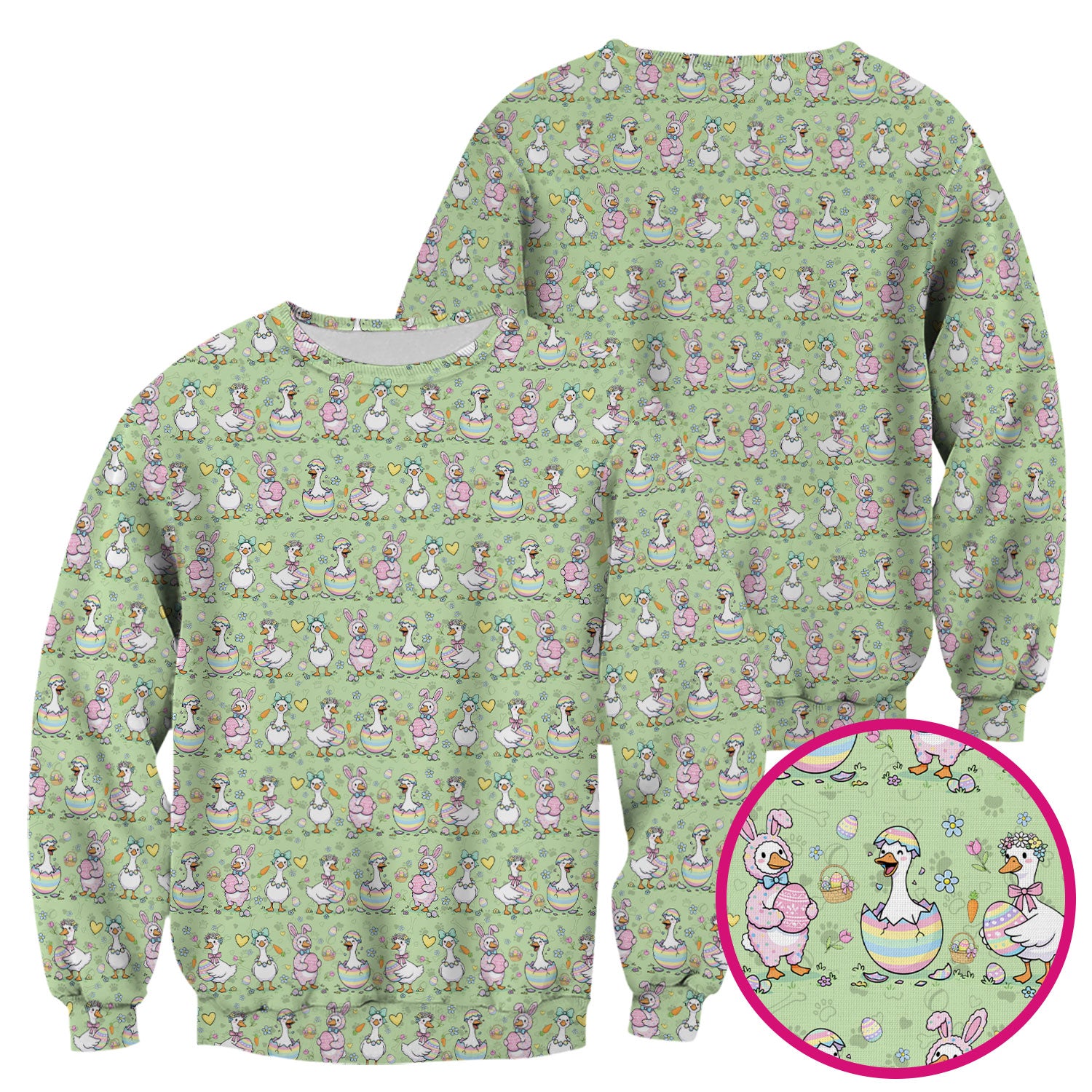 Pastel Easter Goose Bunny Egg Pattern Scrub Top, Comfortable Scrubs for Nurses