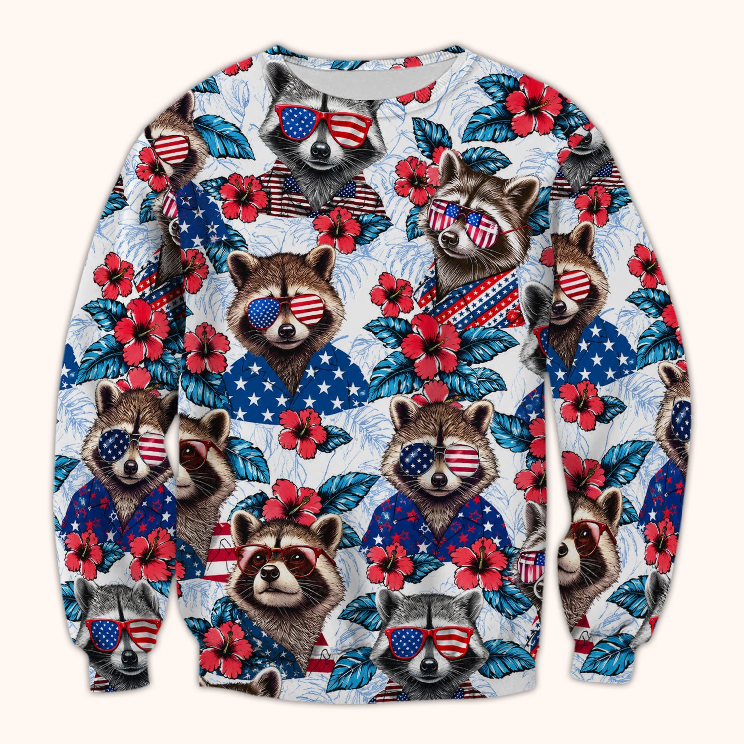 Funny Patriotic Raccoon Sunglasses Pattern Scrub Top, Comfortable Scrubs for Nurses
