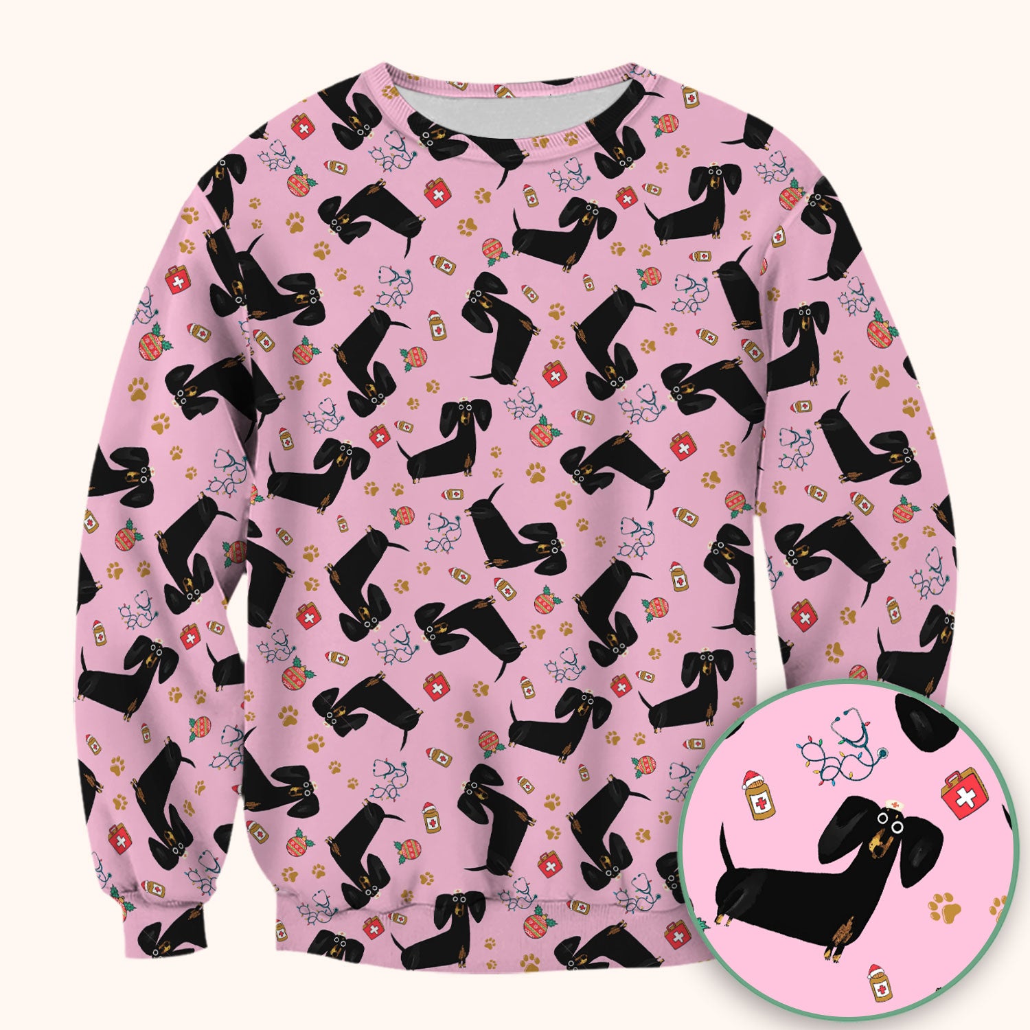 Funny Black Dachshund Scrub Top for Nurses - Cute Wiener Dog Medical Shirt - Puppy Lover Nursing Gift for Women