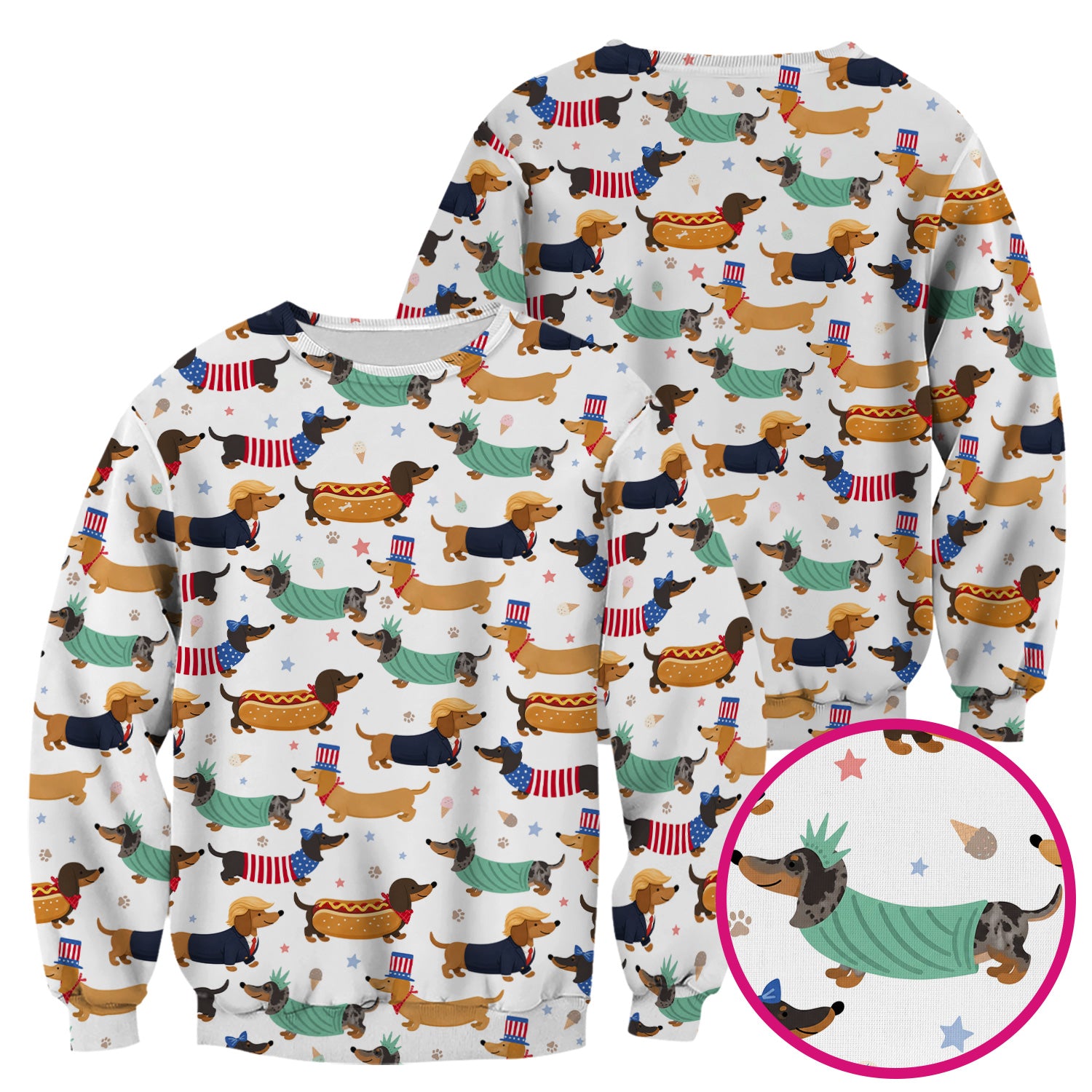 Funny Patriotic Dachshund Costume Dogs Pattern Scrub Top, Breathable Fabrics Nursing Uniform
