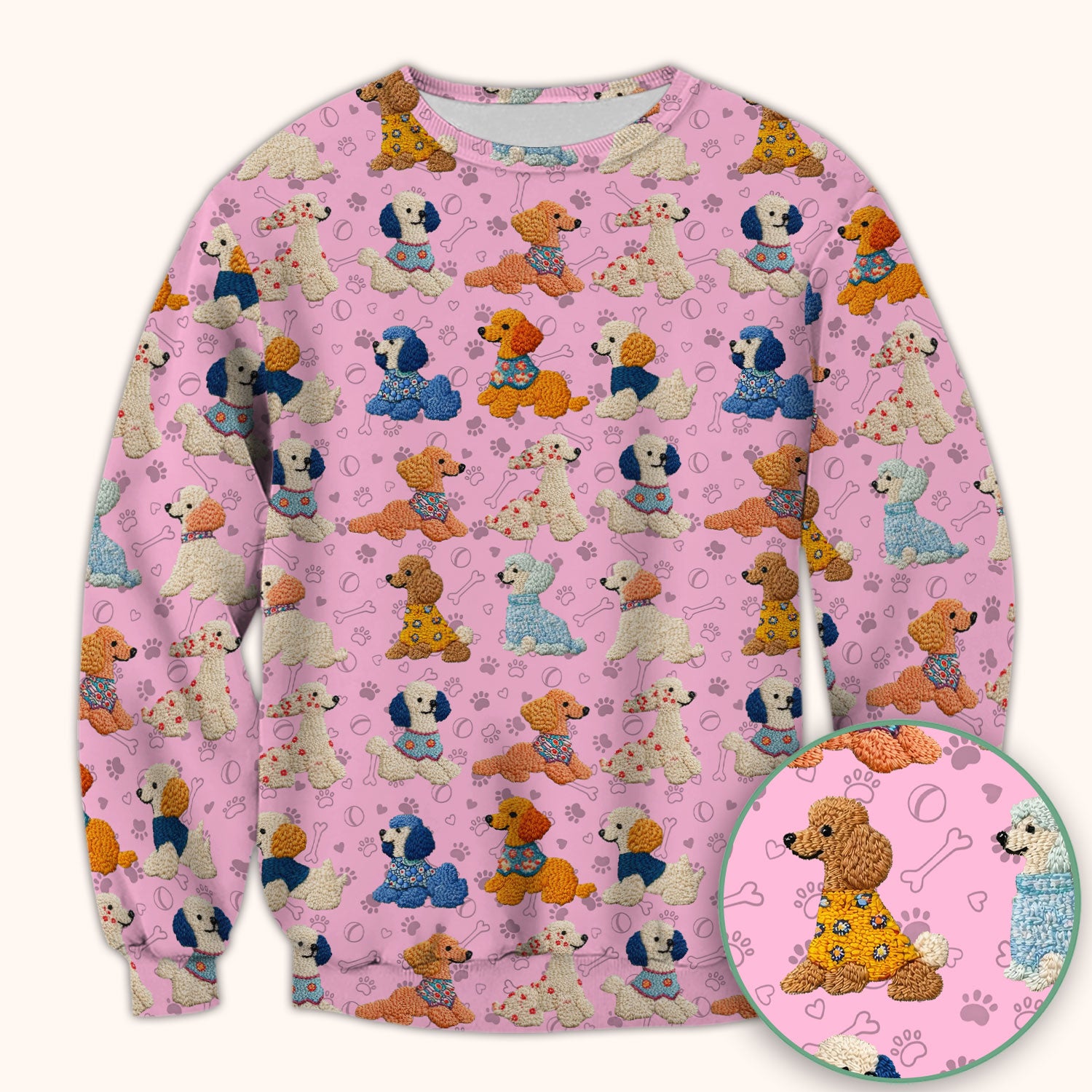 Cute Colorful Poodle Pattern Scrub Top, Comfortable Scrubs for Nurses