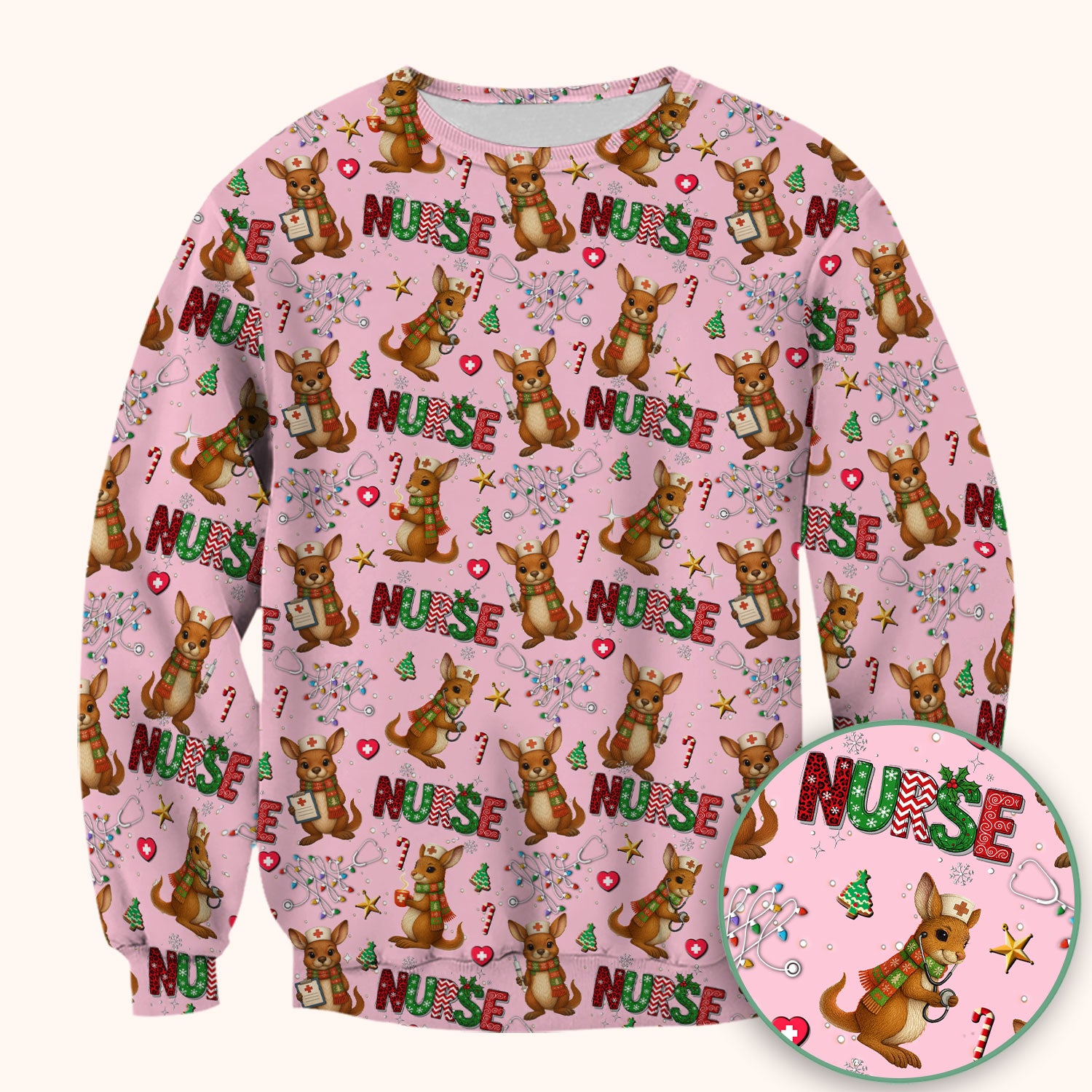 Aussie Kangaroo Christmas Scrub Top - Funny Holiday Nurse Shirt for Women - Cute Animal Medical Uniform