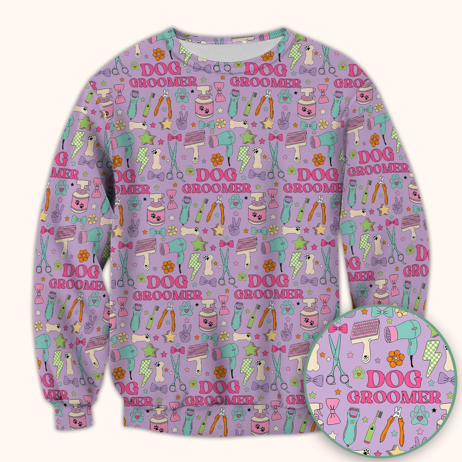 Dog Groomer Tools Pattern Nursing Scrub Top, Comfortable Scrubs for Nurses