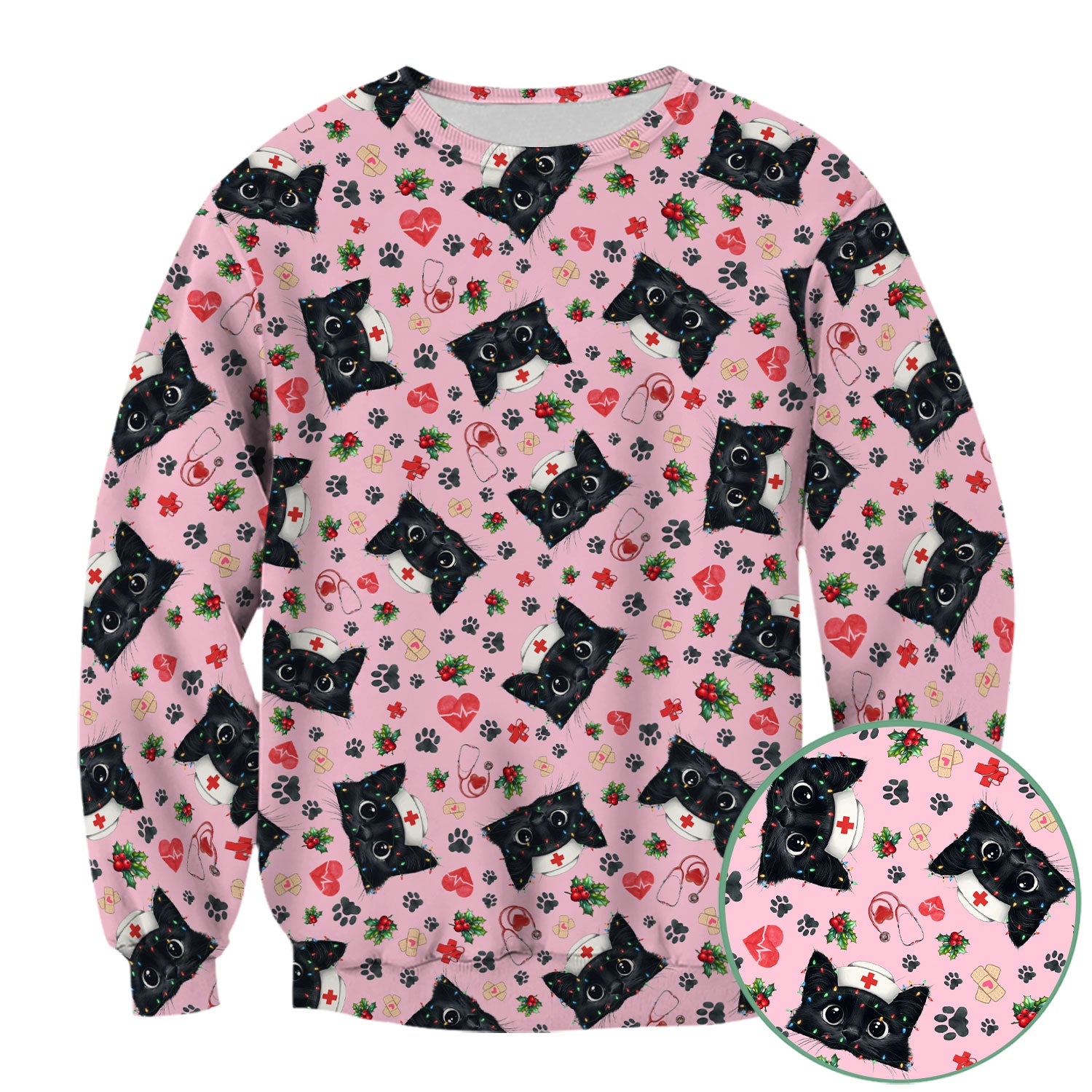 Black Cat Scrub Top for Nurse - Cute Kittens Christmas Medical Uniform - Funny Holiday Gift for Women