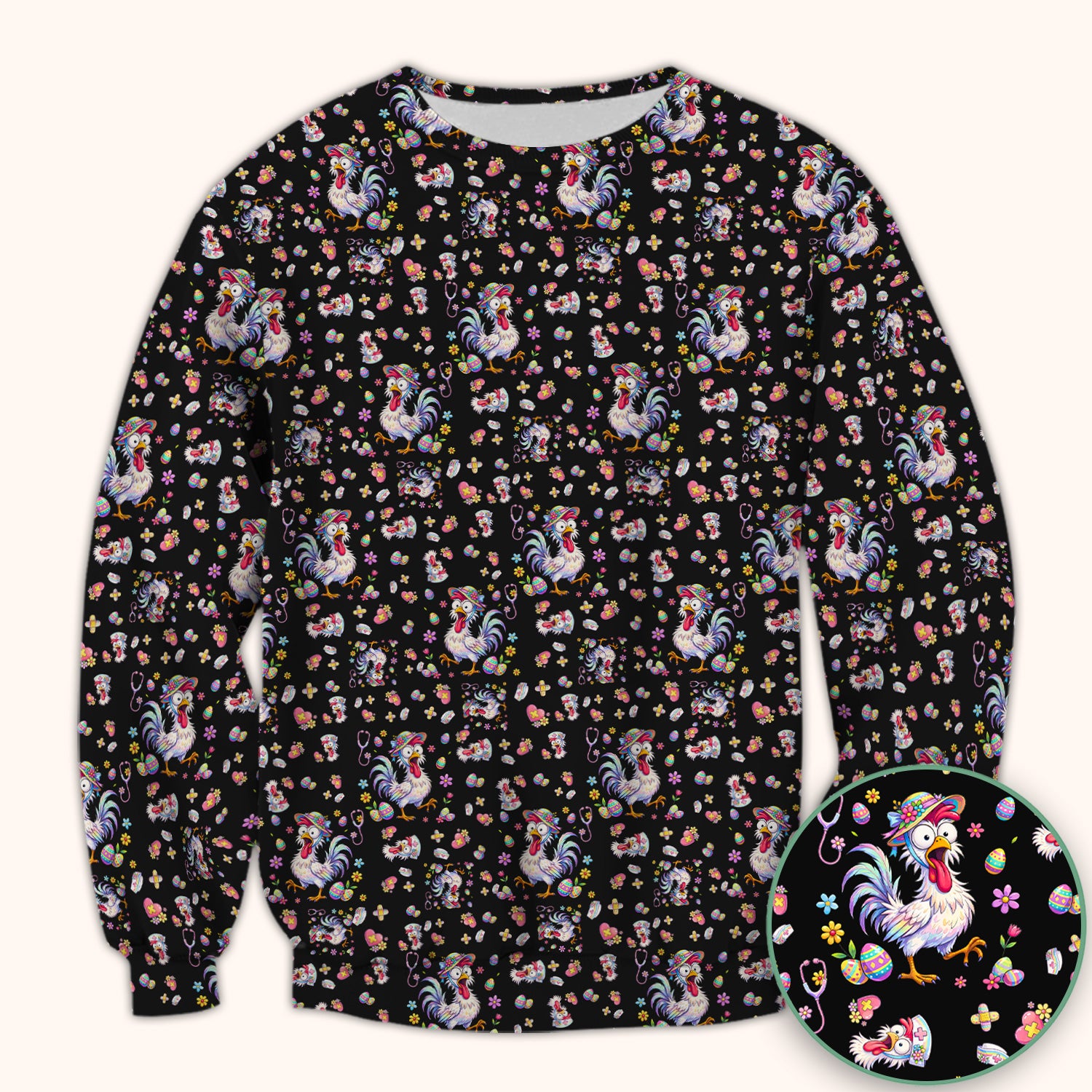 Funny Easter Nurse Chicken Pattern Scrub Top, Comfortable Scrubs for Nurses