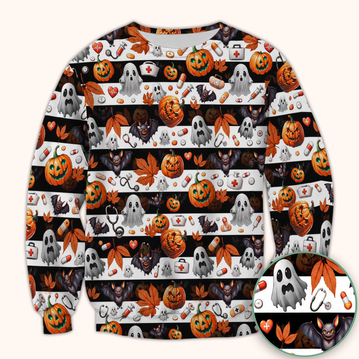 Halloween Ghost And Medical Icons Scrub Top, Comfortable Scrubs for Nurses