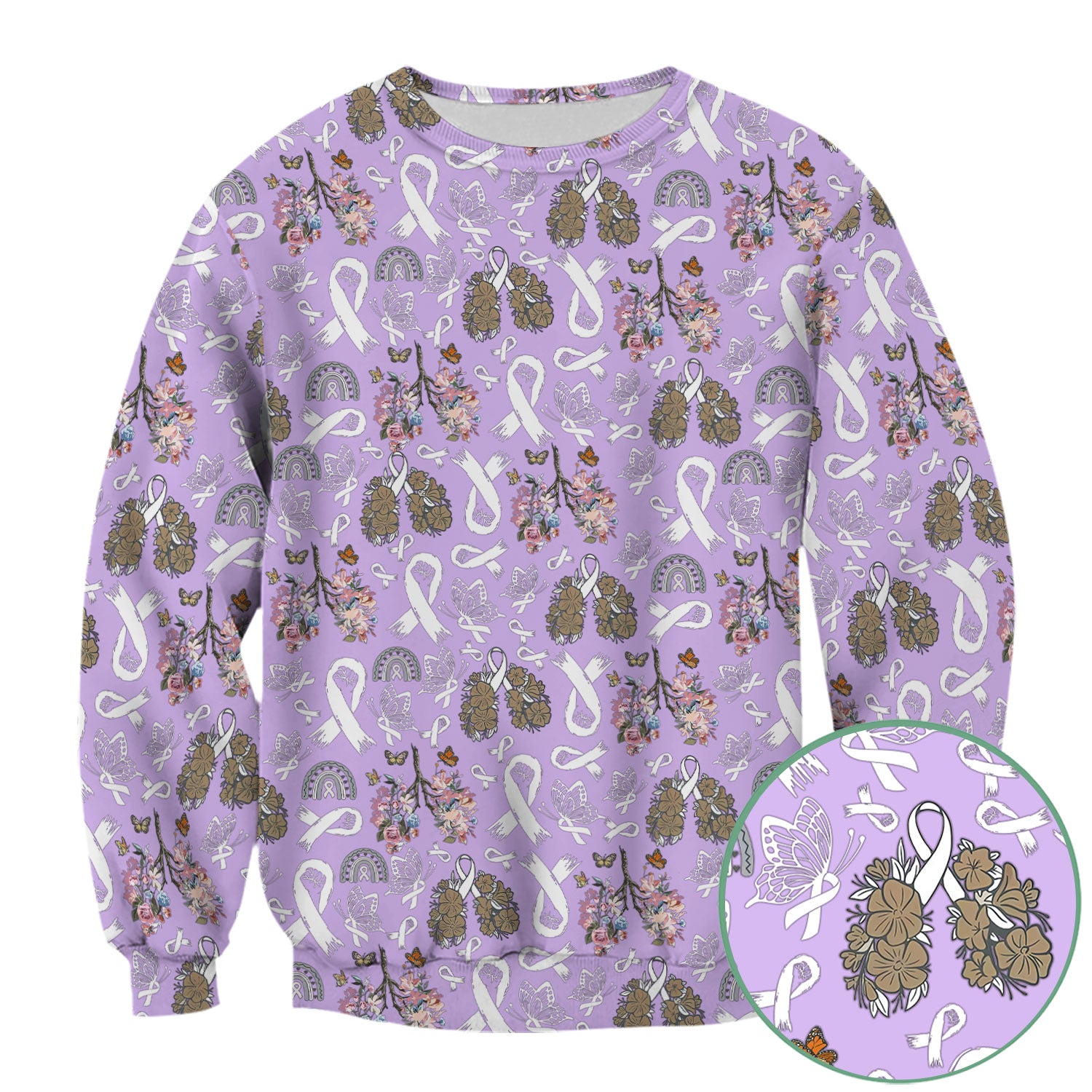 Lung Cancer Awareness Scrub Top for Women - White Ribbon Butterfly Floral Medical Uniform - Comfortable Scrubs for Nurses