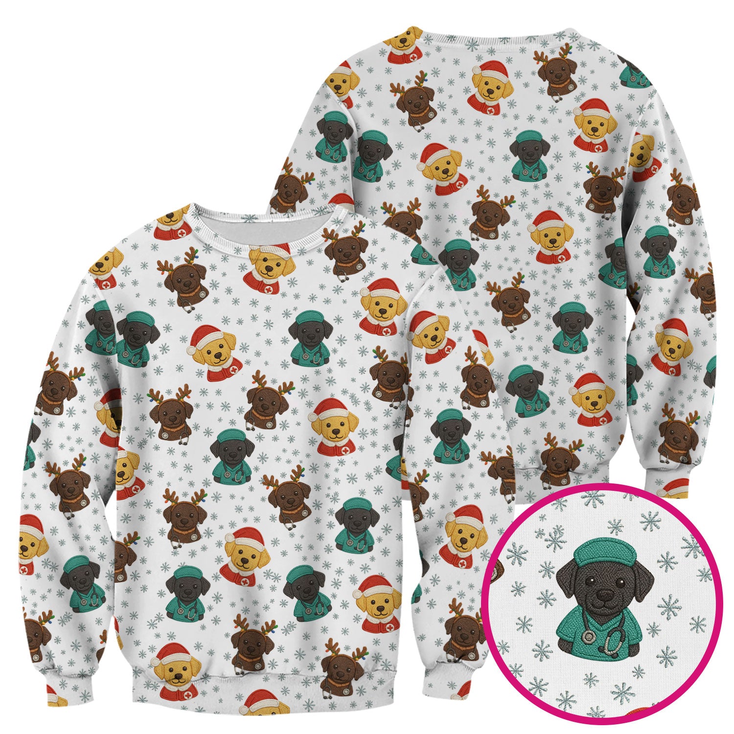 Christmas Dog Pattern Scrub Top, Cute Puppy Nurse Scrub Shirt, Holiday Nursing Uniform