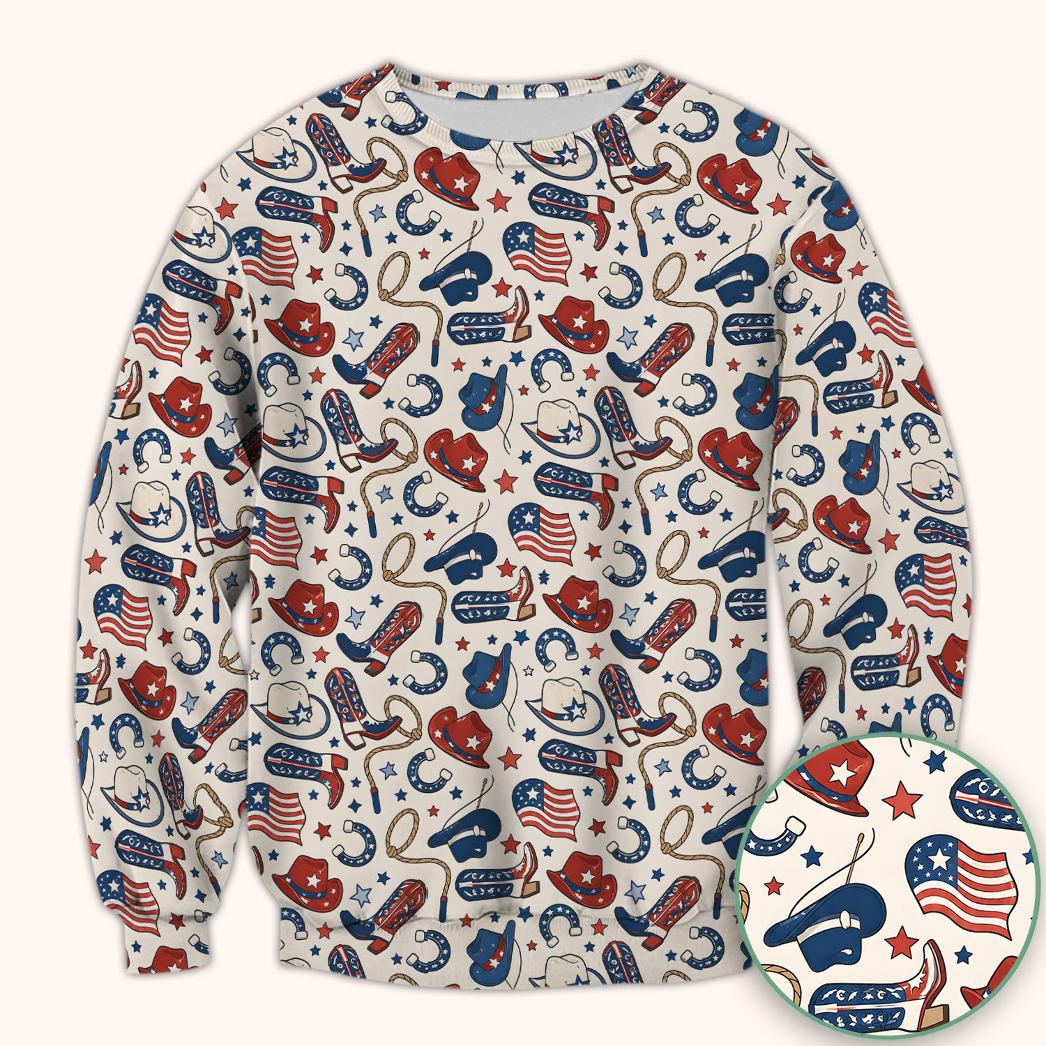 Patriotic Cowboy Boots Horseshoe Pattern Scrub Top, Comfortable Scrubs for Nurses