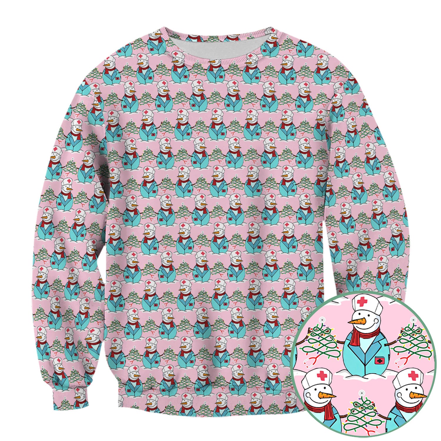 Christmas Nurse Scrubs for Women - Cute Snowman Medical Print Top - Multi Color Custom Nursing Shirt Holiday Gift for Healthcare Workers