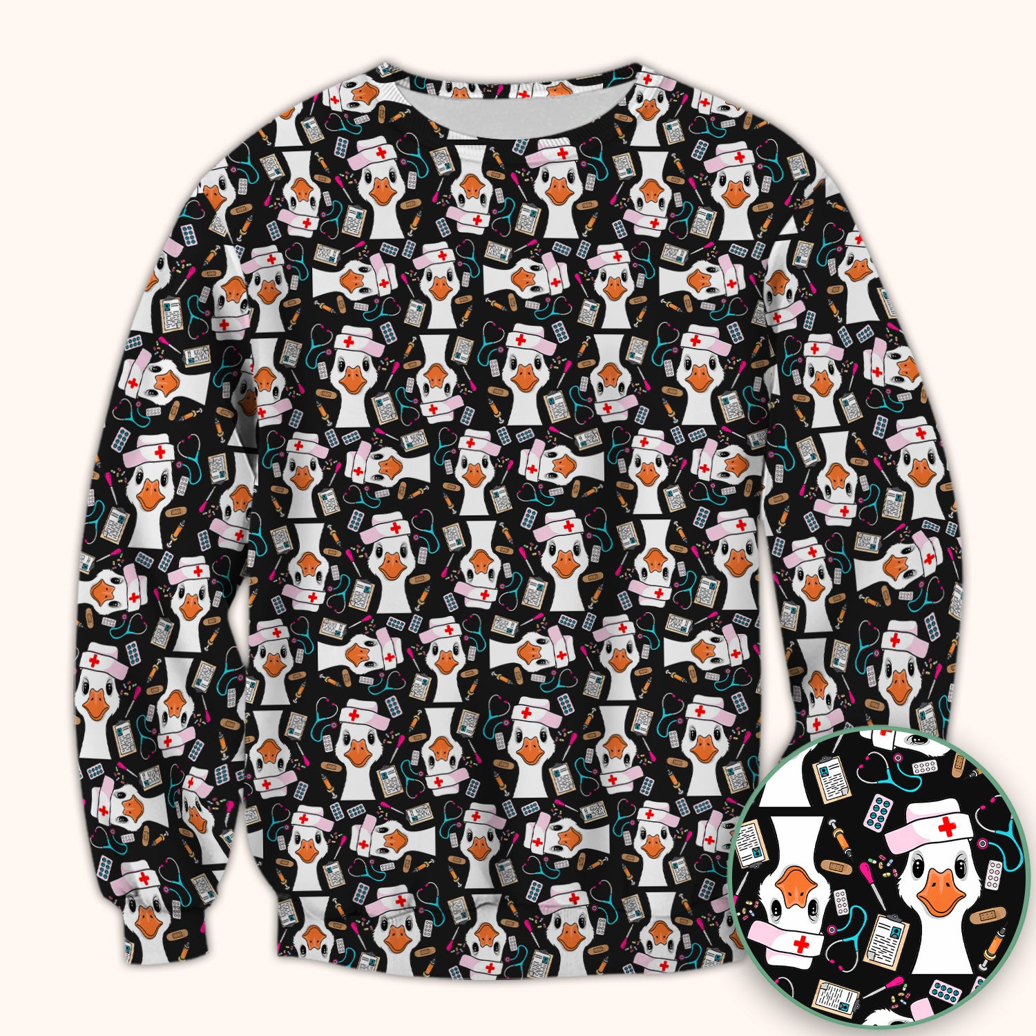 Duck Wearing Hat With Medical Tools Scrub Top, Breathable Fabrics Nursing Uniform
