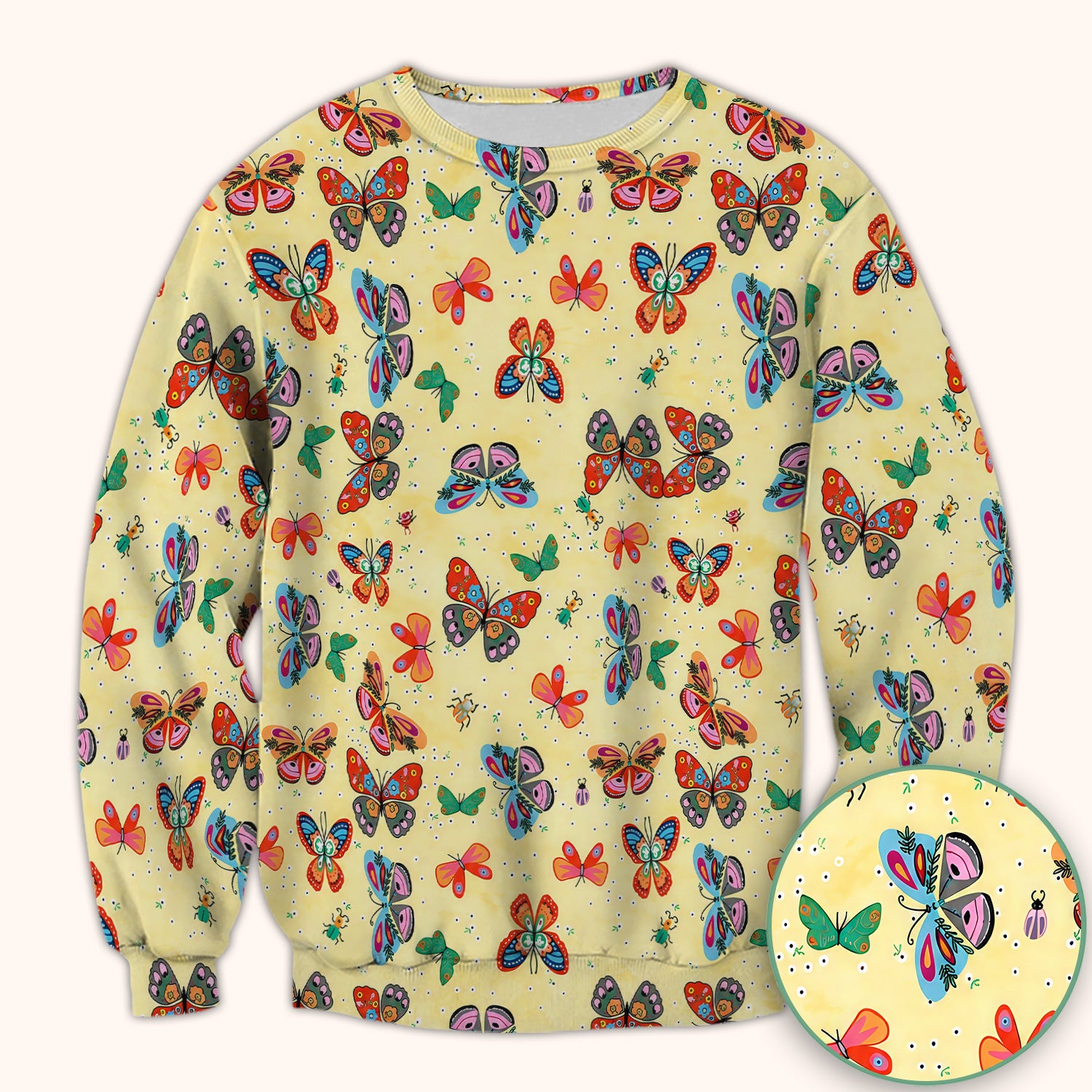 Colorful Butterfly Garden Pattern Scrub Top, Breathable Fabrics Nursing Uniform
