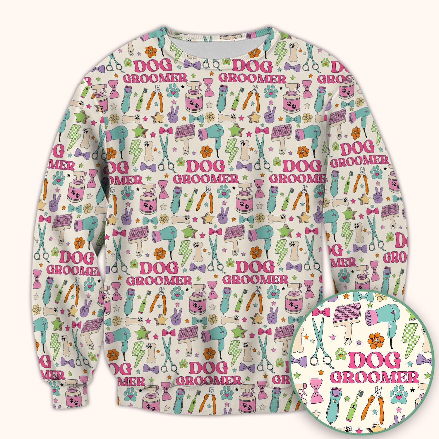 Dog Groomer Tools Pattern Nursing Scrub Top, Comfortable Scrubs for Nurses