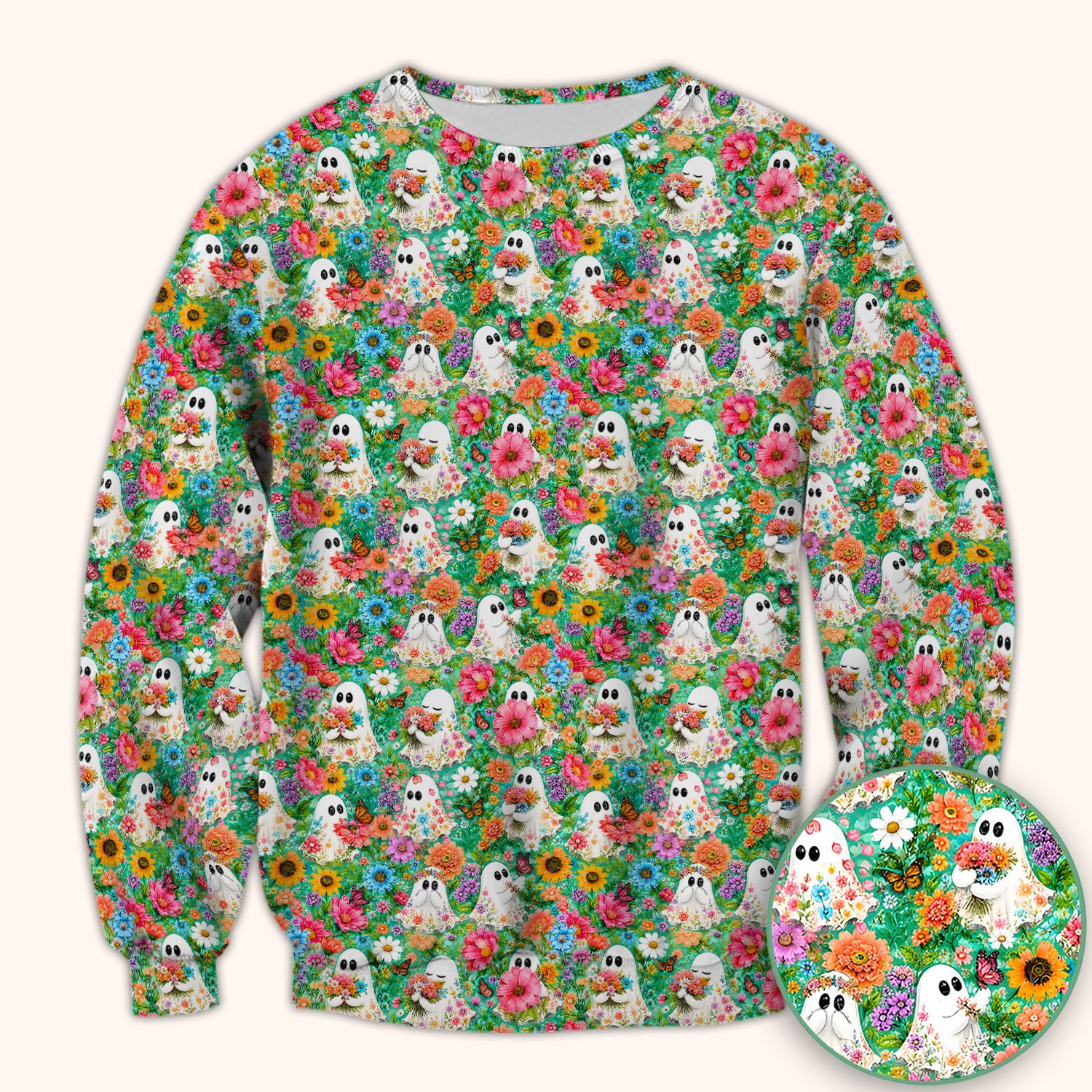 Cute Halloween Floral Ghosts Scrub Top, Comfortable Scrubs for Nurses