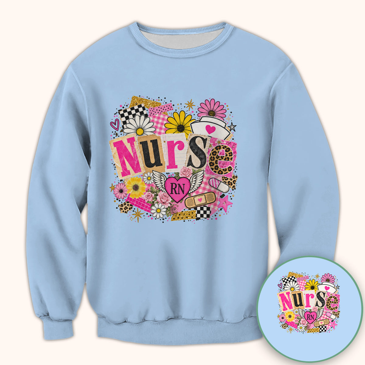 Nurse RN Floral Collage T-Shirt