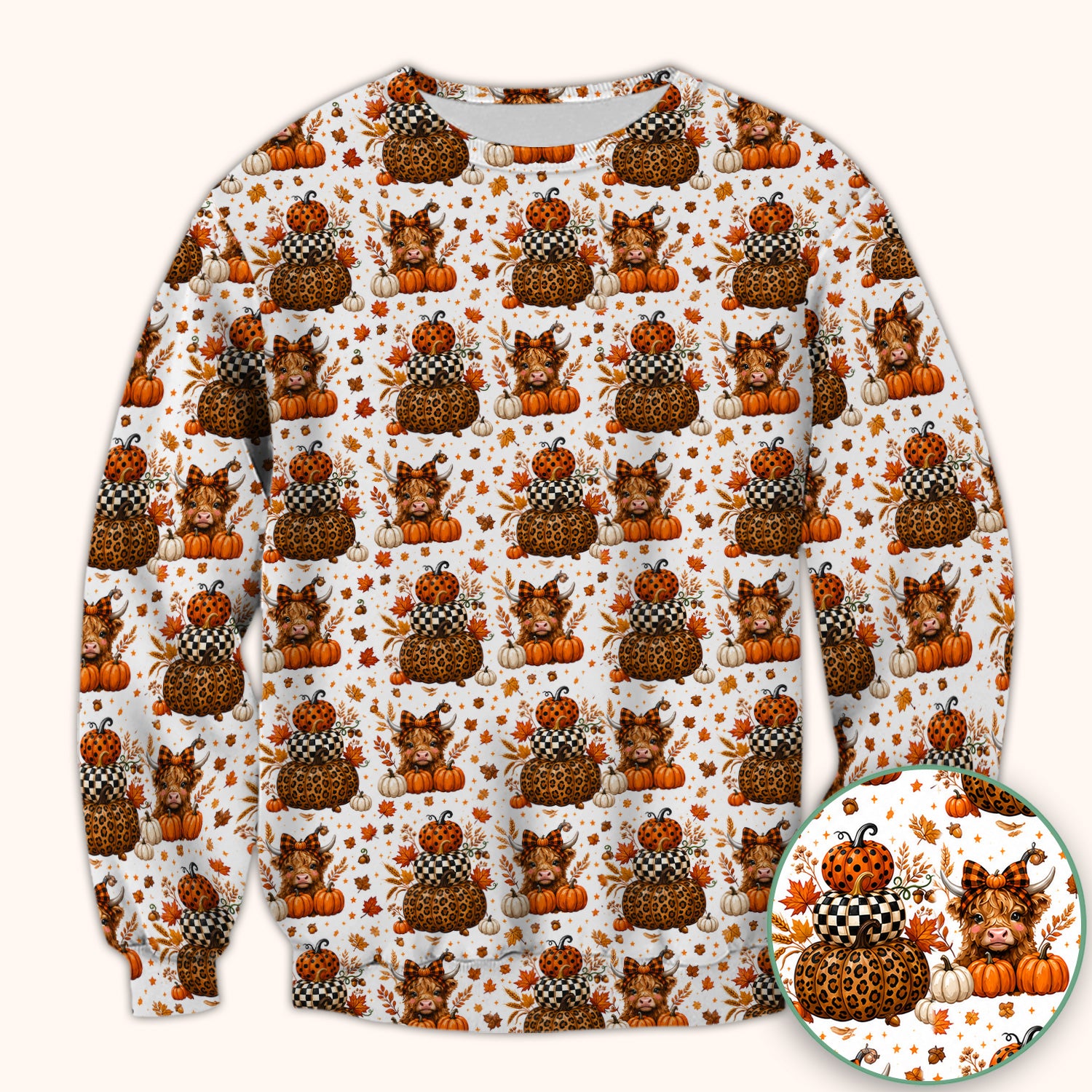 Fall Highland Cow Pattern Scrub Top, Comfortable Scrubs for Nurses