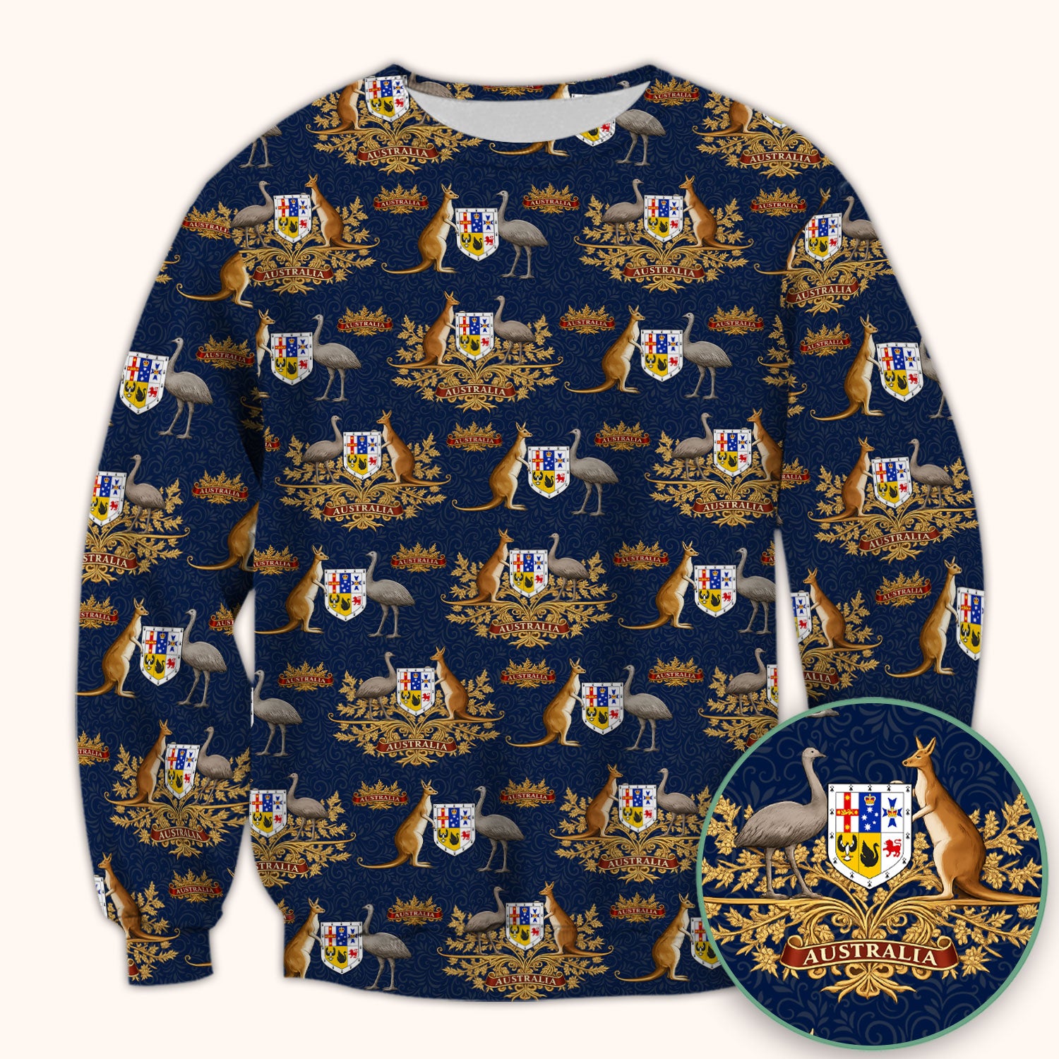 Australian Kangaroo Emu Crest Pattern Scrub Top, Comfortable Scrubs for Nurses