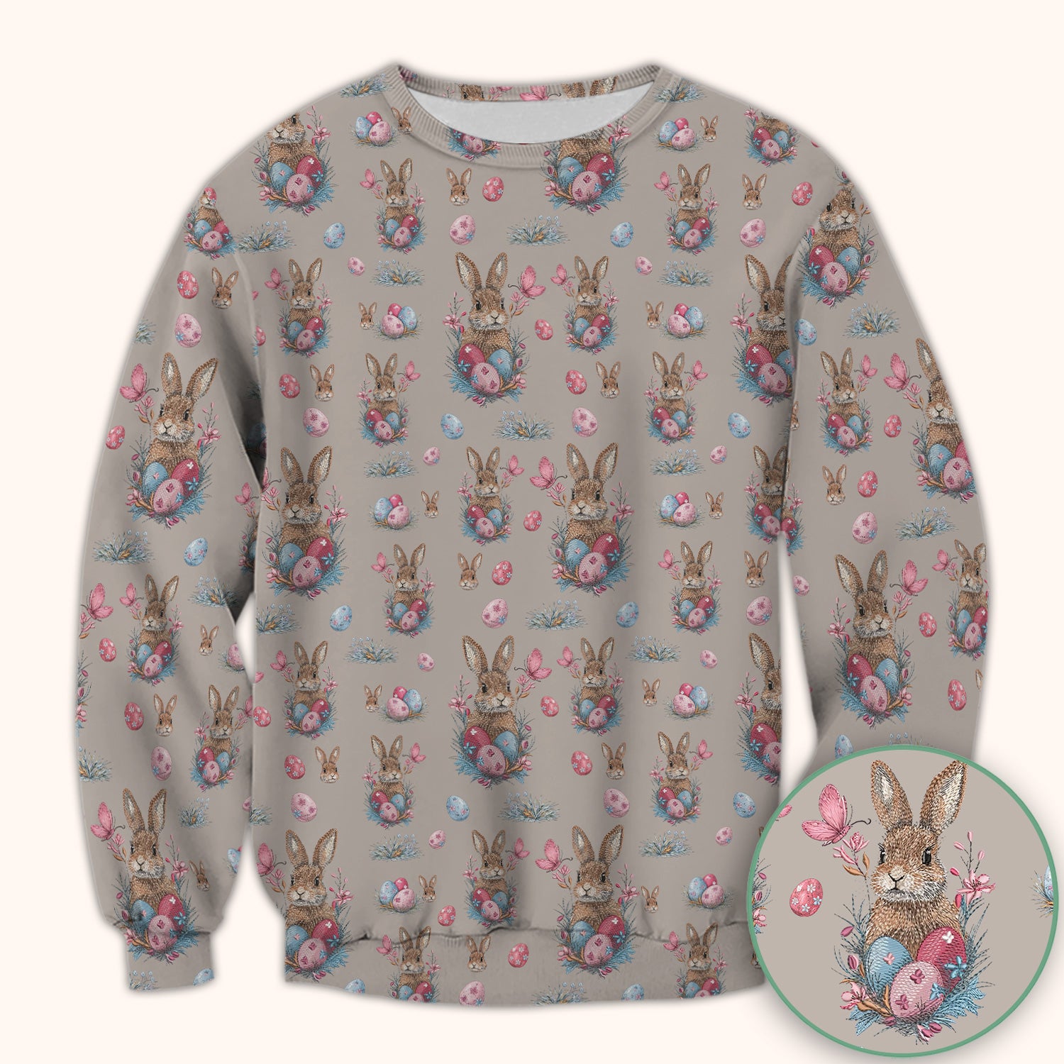 Pastel Easter Bunny Nest Pattern Scrub Top, Comfortable Scrubs for Nurses