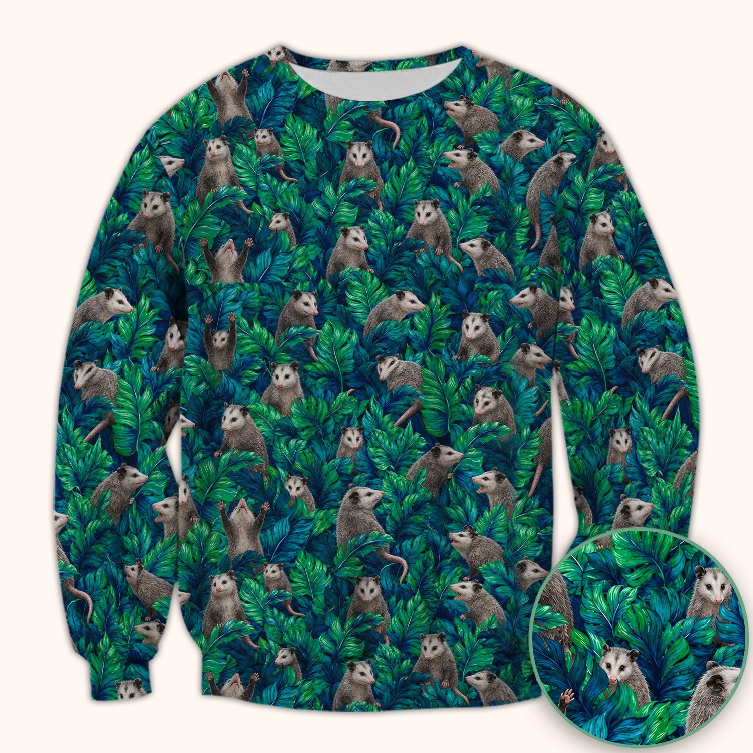 Tropical Opossum Jungle Leaves Pattern Scrub Top, Comfortable Scrubs for Nurses