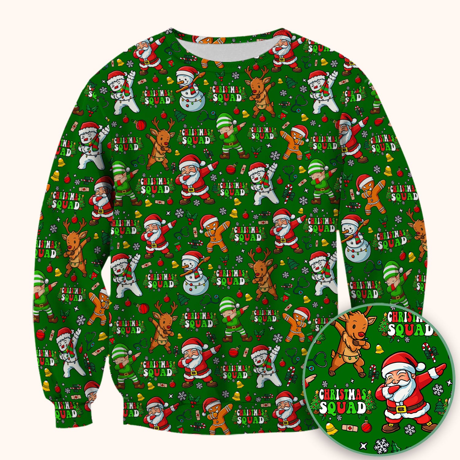 Christmas Squad Scrub Top - Dancing Santa, Reindeer & Elf Shirt - Funny Holiday Medical Uniform for Nurses, Doctors & Vet Techs