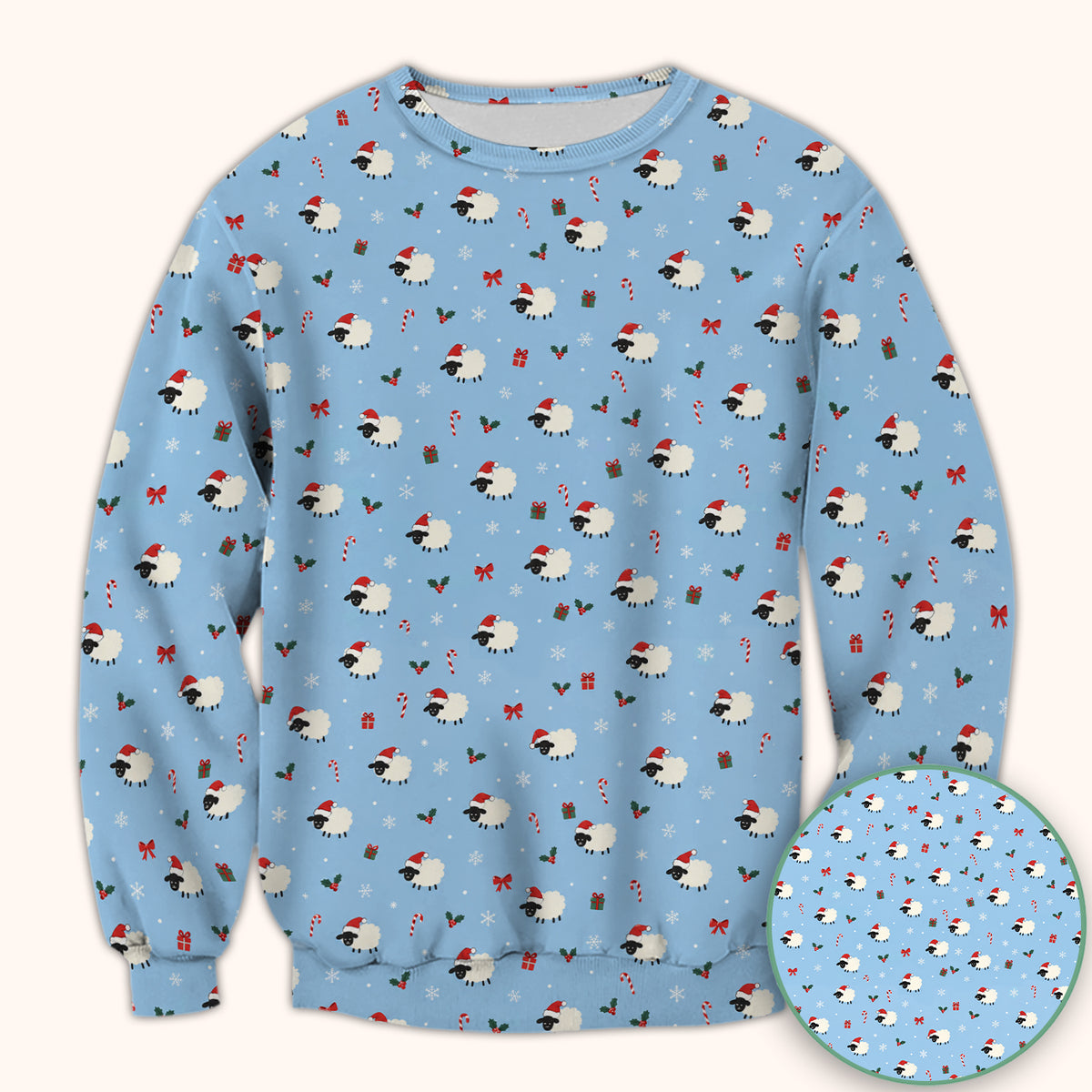 Cute Christmas Sheep Pattern Scrub Top, Comfortable Scrubs for Nurses