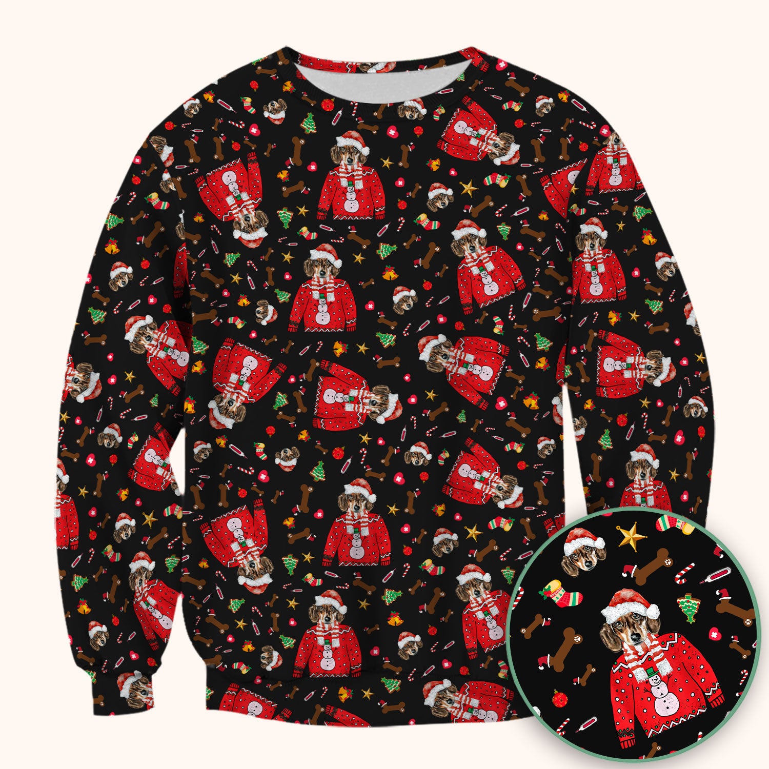 Funny Dog Christmas Scrub Top – Cute Puppy in Santa Outfit Pattern – Festive Holiday Medical Uniform For Nurses And Pet Lovers