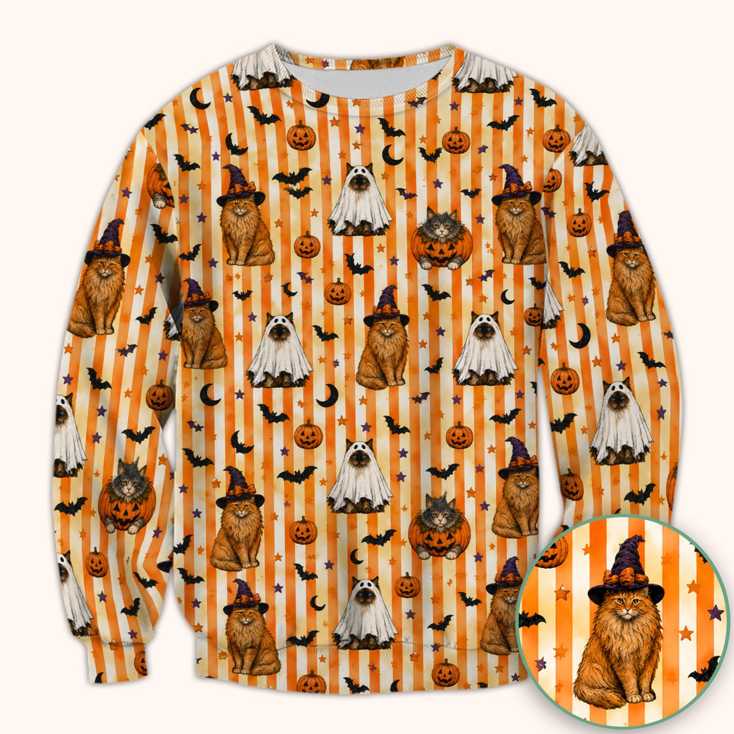Halloween Cat Print Scrub Top, Comfortable Scrubs for Nurses