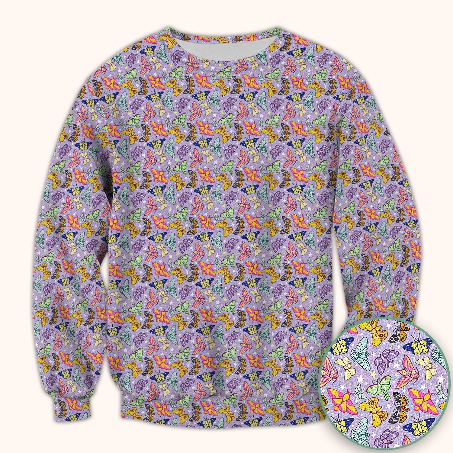 Colorful Butterfly Pattern Scrub Top, Breathable Fabrics Nursing Uniform