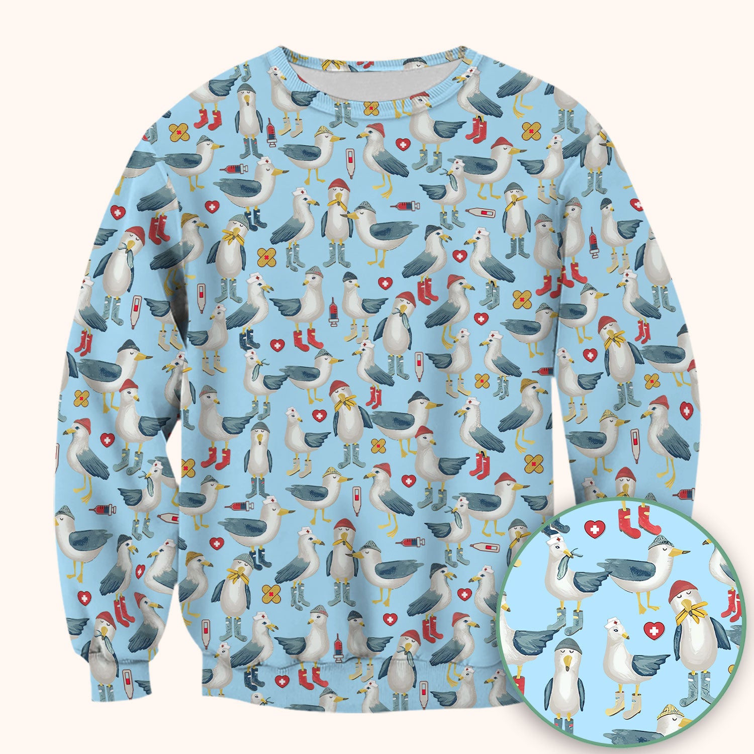 Seagull Scrub Top for Nurses - Adorable Birds Medical Uniform - Funny Shirt for RN CNA LPN