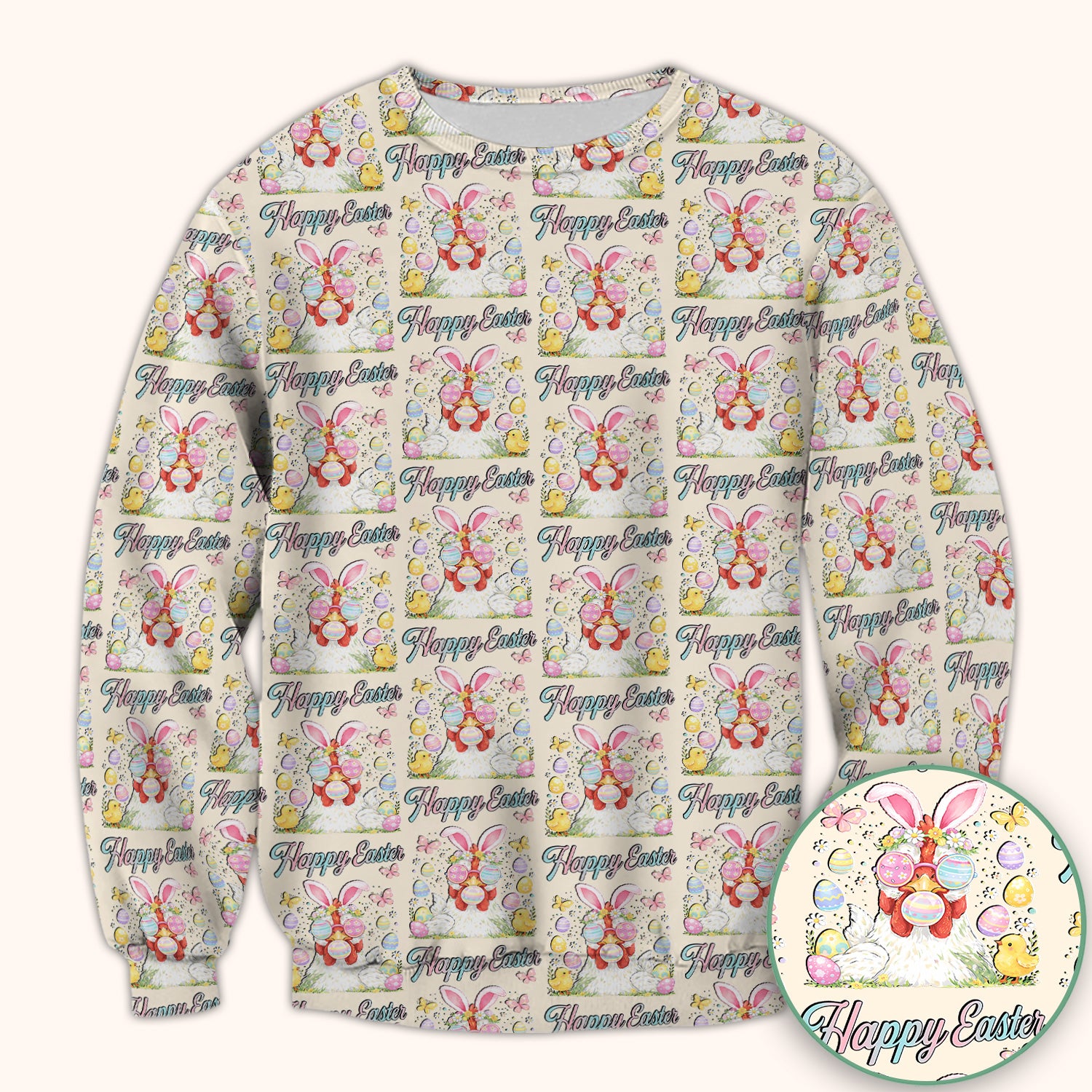 Happy Easter Bunny Eggs Pattern Scrub Top, Comfortable Scrubs for Nurses