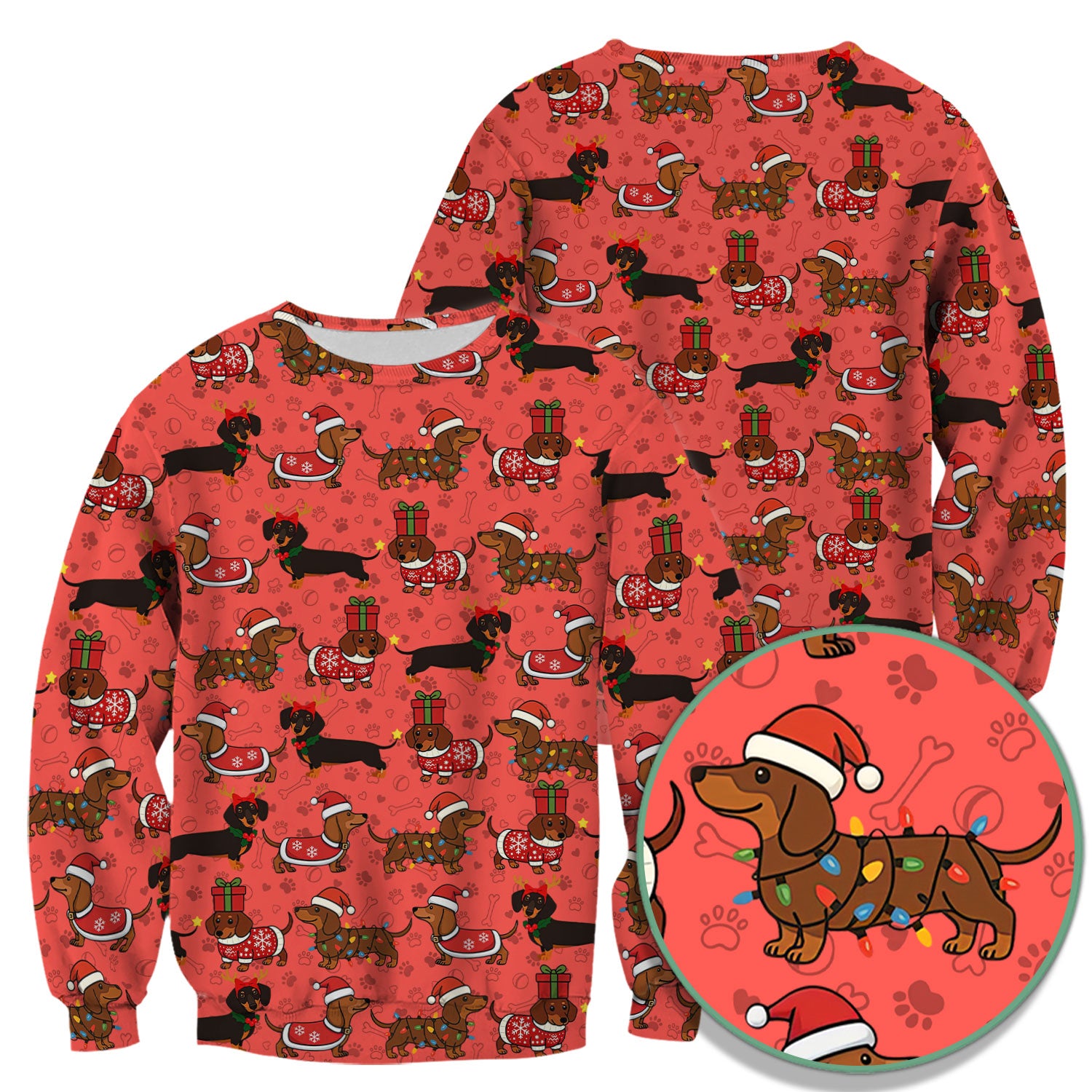 Cute Christmas Dachshund Shirt - Funny Wiener Dog in Santa Costume Multi Colors - Holiday Sausage Dog T-Shirt Gift for Pet Lovers