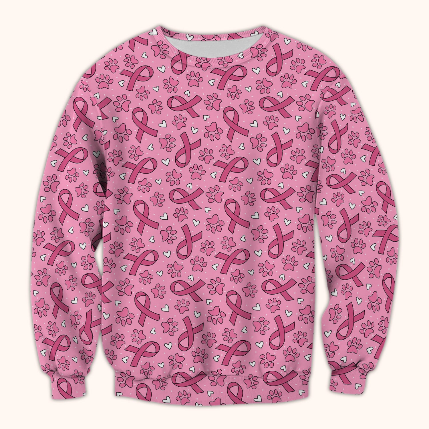 Pink Ribbon Paw Print Scrub Top, Comfortable Scrubs for Nurses