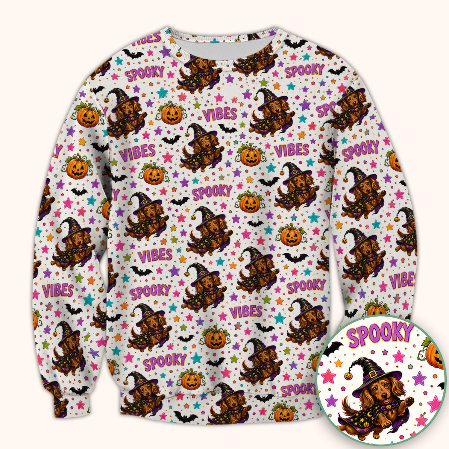 Spooky Dachshund Vibes Print Scrub Top, Comfortable Scrubs for Nurses