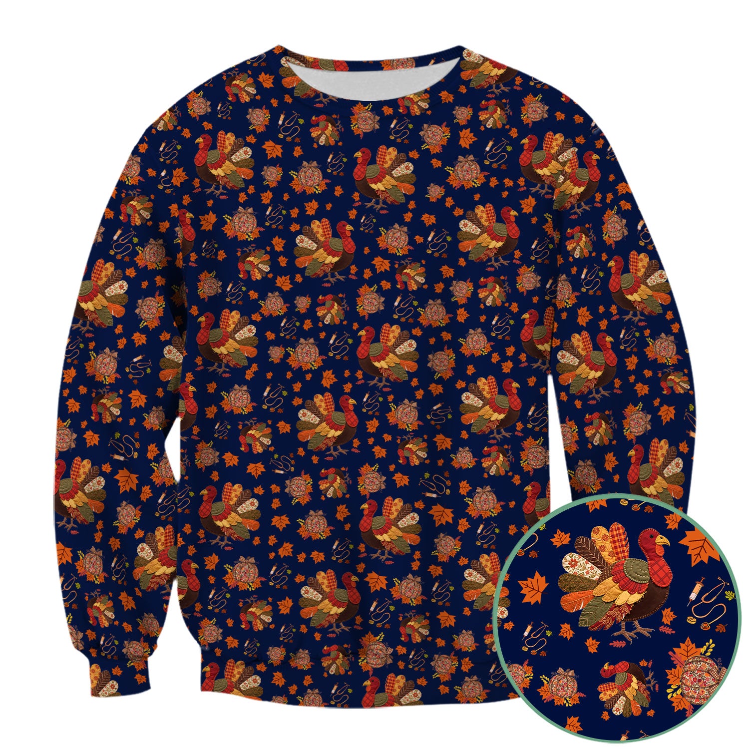 Thanksgiving Turkey Nurse Scrub Top for Women - Fall Leaves Pattern Shirts - Autumn Nursing Uniform Gift for RN LPN CNA