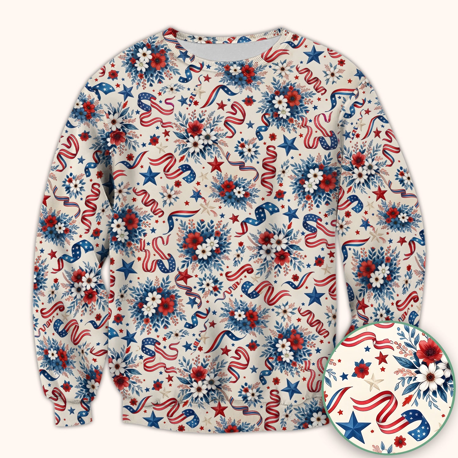 Patriotic Floral Ribbon Nurse for RN & CNA, Americana Healthcare Workers Uniform Scrub Top, Comfortable Scrubs for Nurses