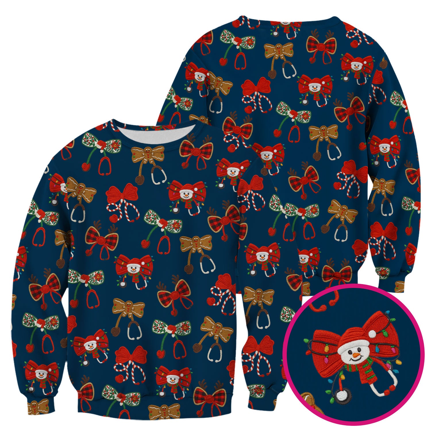 Christmas Stethoscope Bow Nurse Scrub Top, Xmas Pattern Scrub Shirt, Holiday Nursing Uniform