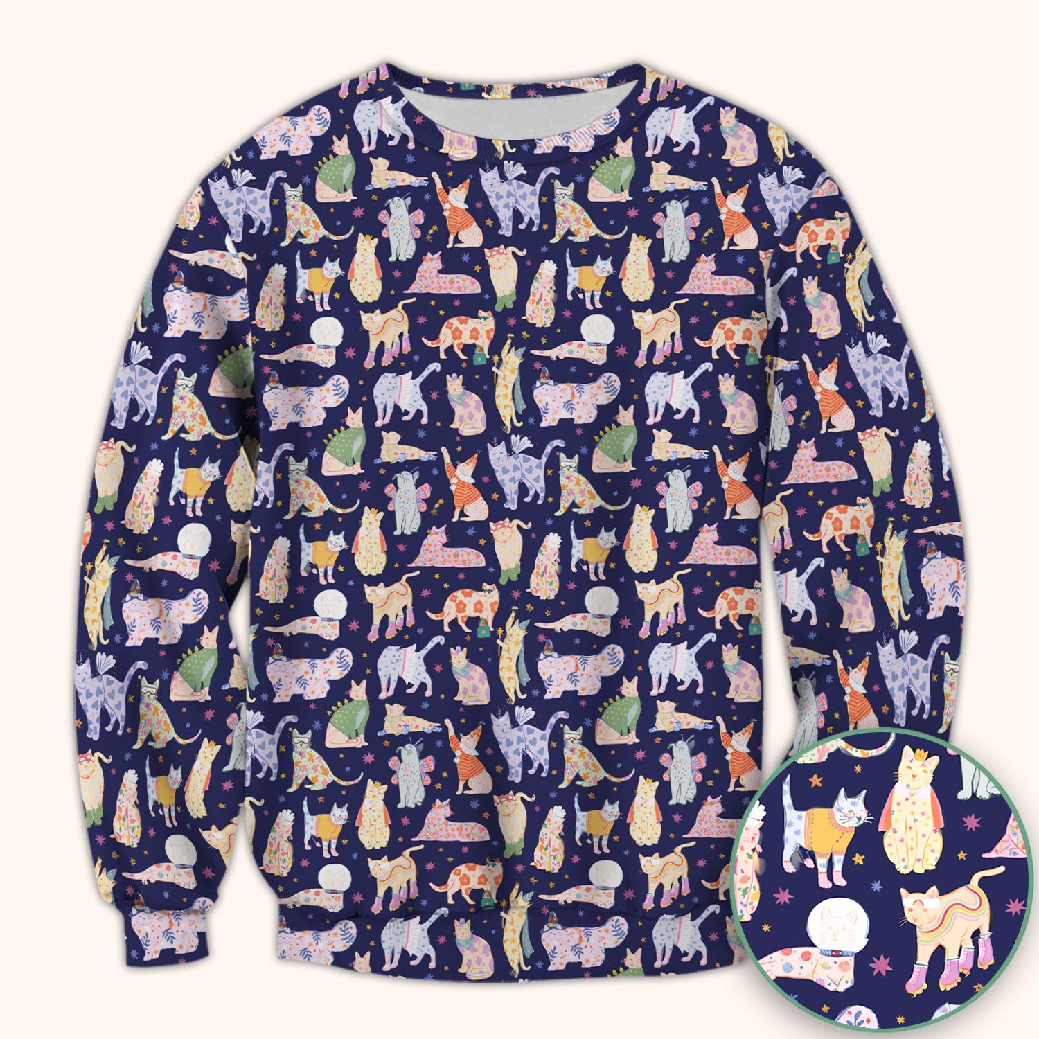 Cute Colorful Cats Pattern Scrub Top, Comfortable Scrubs for Nurses