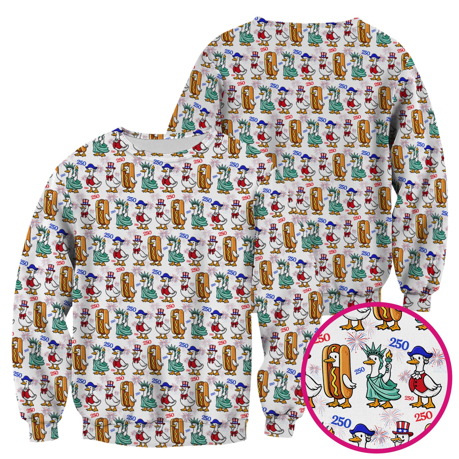 Patriotic Duck Independence Day Pattern Scrub Top, Breathable Healthcare Uniform Top