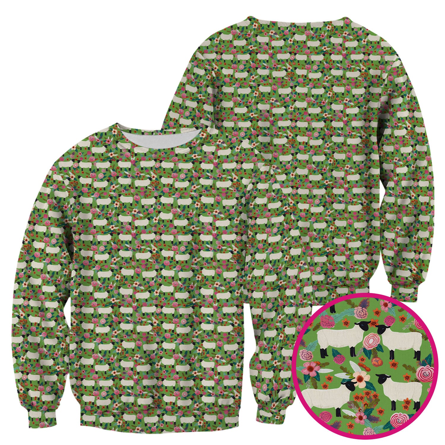 Cute Sheep Floral Meadow Pattern Scrub Top, Comfortable Scrubs For Nurses