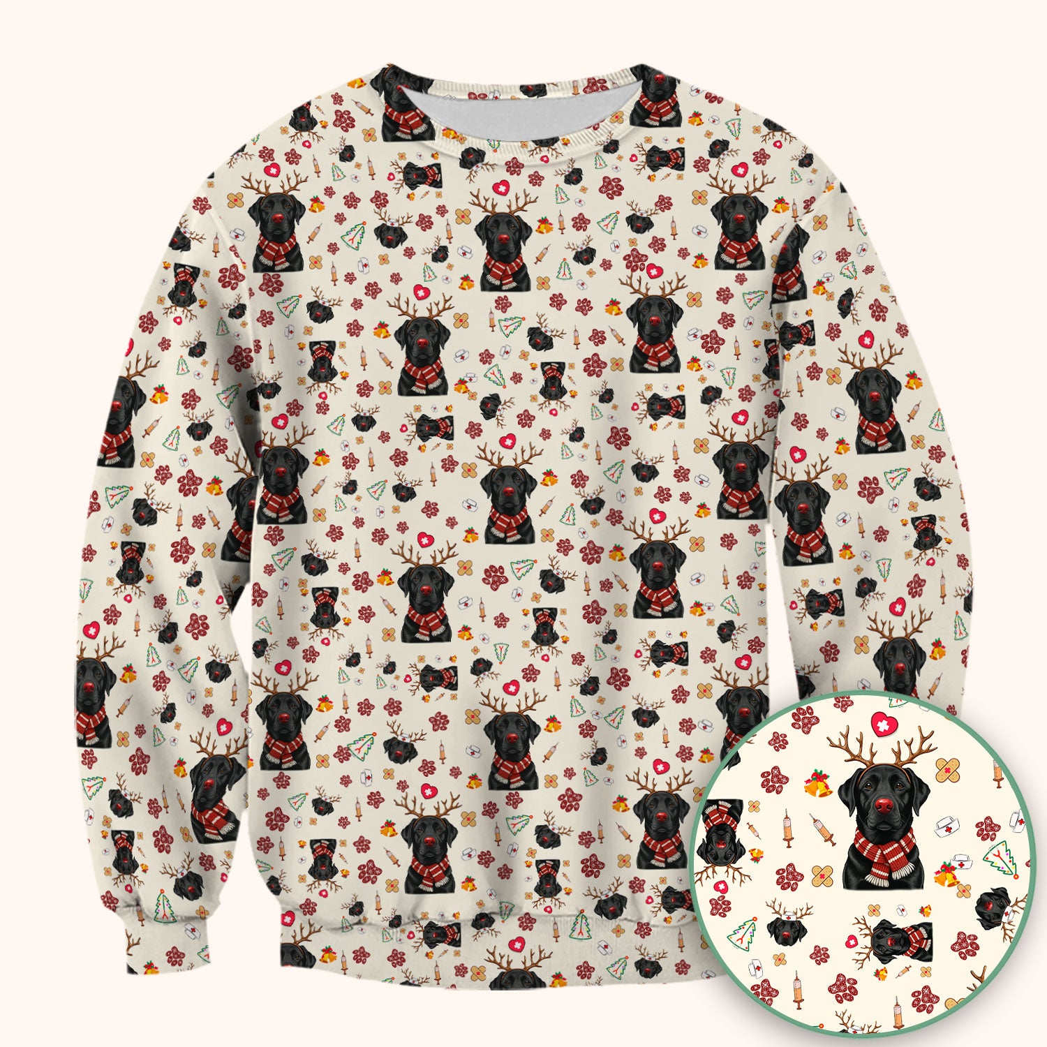 Black Lab Christmas Scrub Top - Funny Labrador Nurse Shirt - Cute Holiday Medical Uniform for Women RN LPN CNA Gift