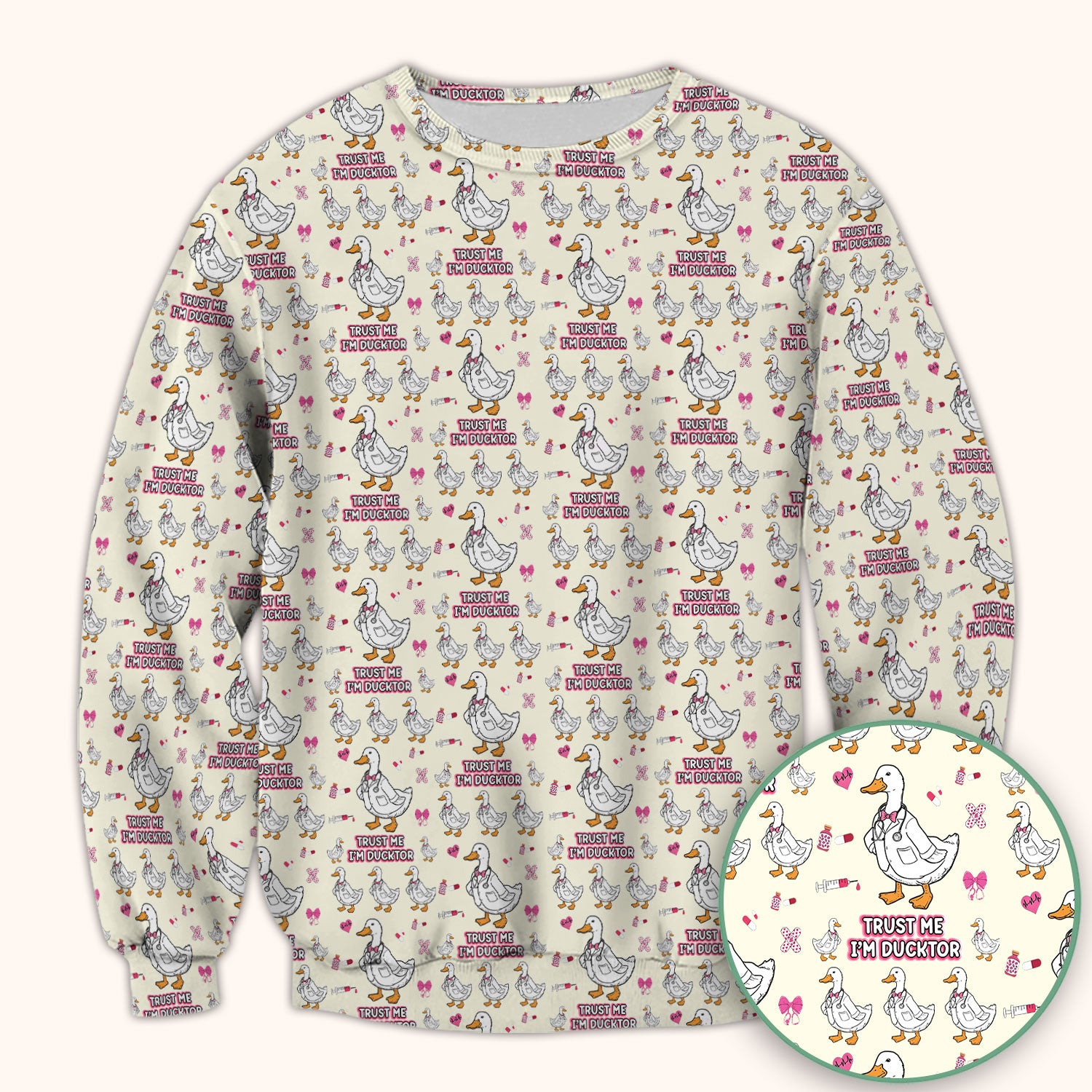 Trust Me I'm Ducktor Scrub Top, Funny Duck Pattern Scrub Shirt, Breathable Fabrics Nursing Uniform For Women