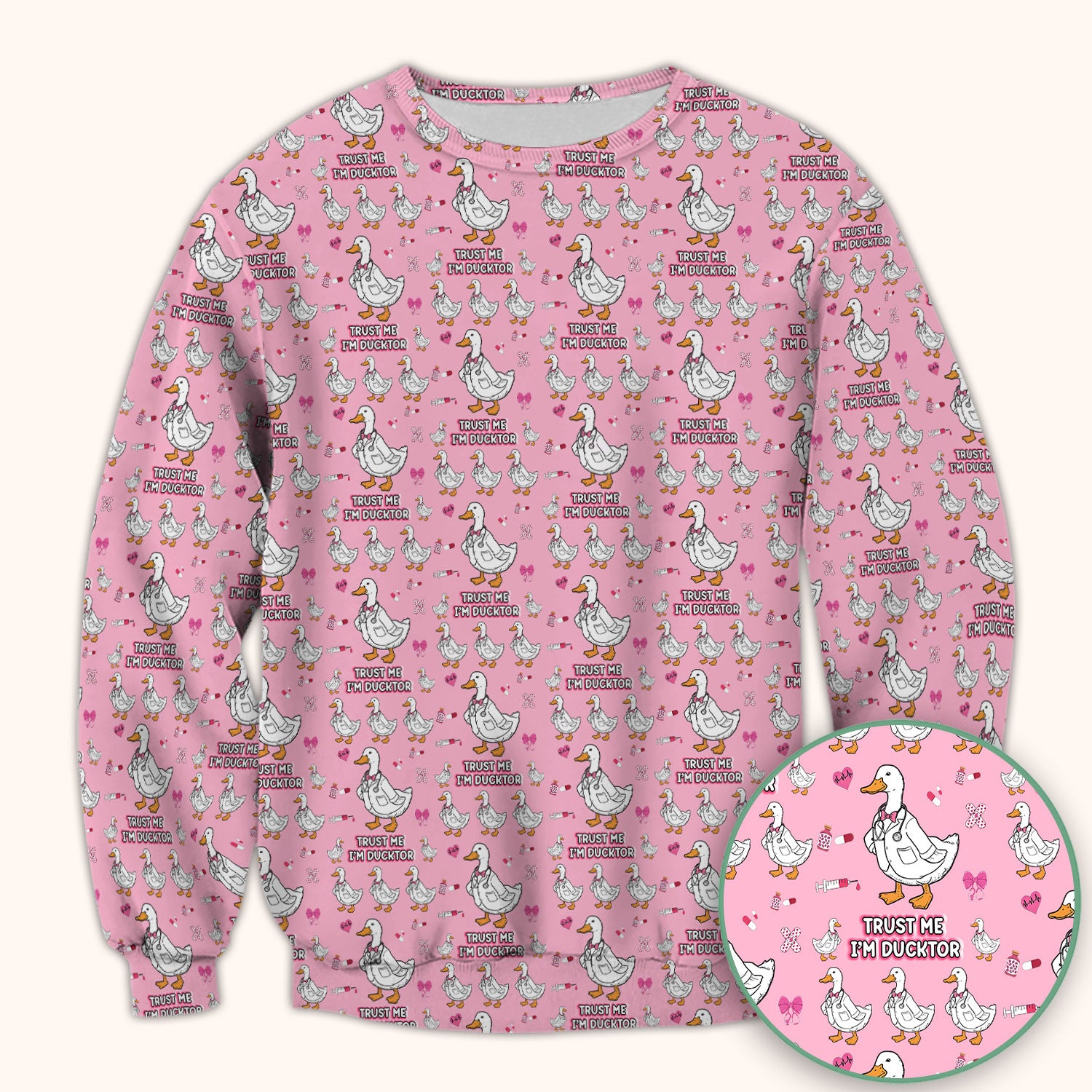 Trust Me I'm Ducktor Scrub Top, Funny Duck Pattern Scrub Shirt, Breathable Fabrics Nursing Uniform For Women