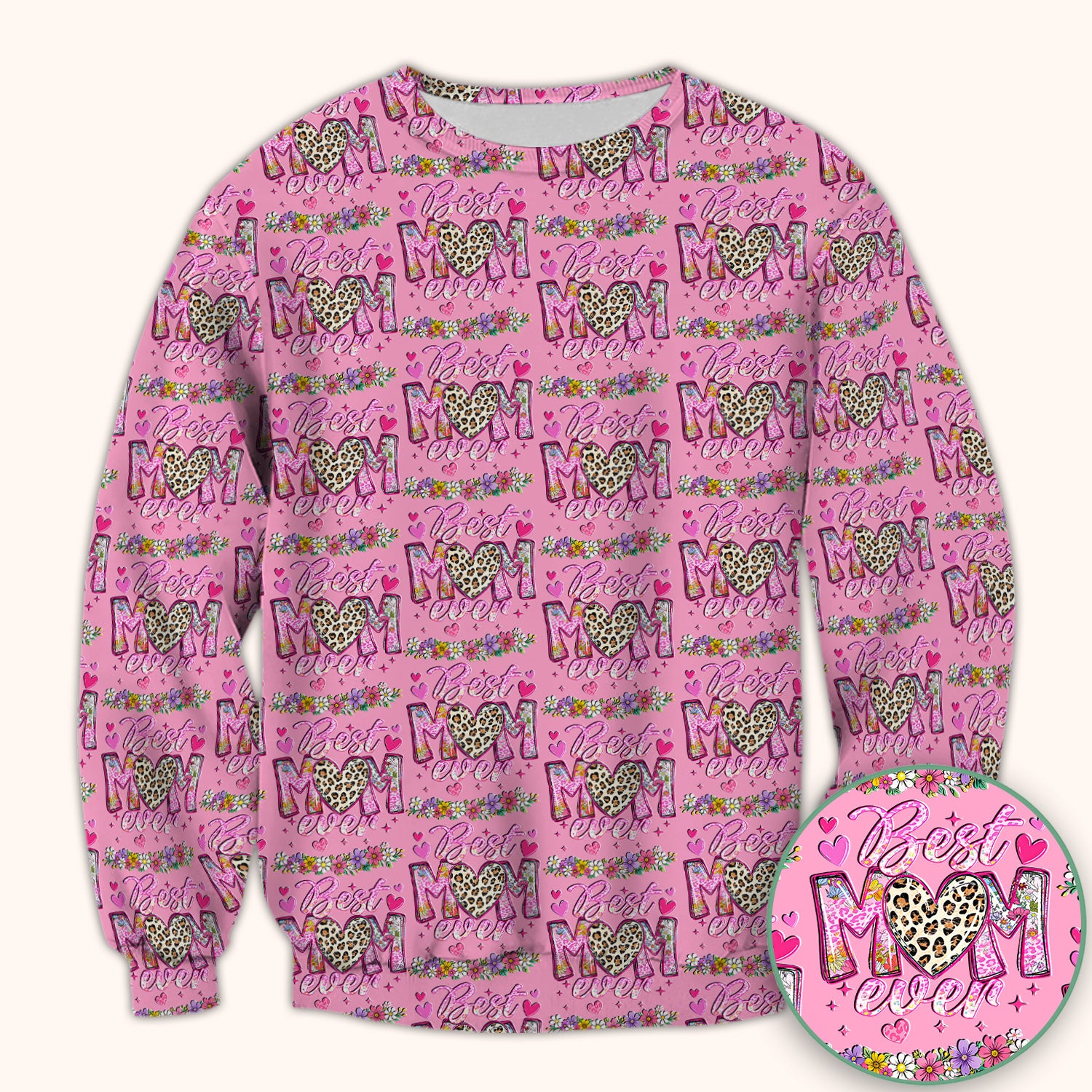 Best Mom Ever Leopard Heart Floral Pattern Scrub Top, Comfortable Scrubs for Nurses