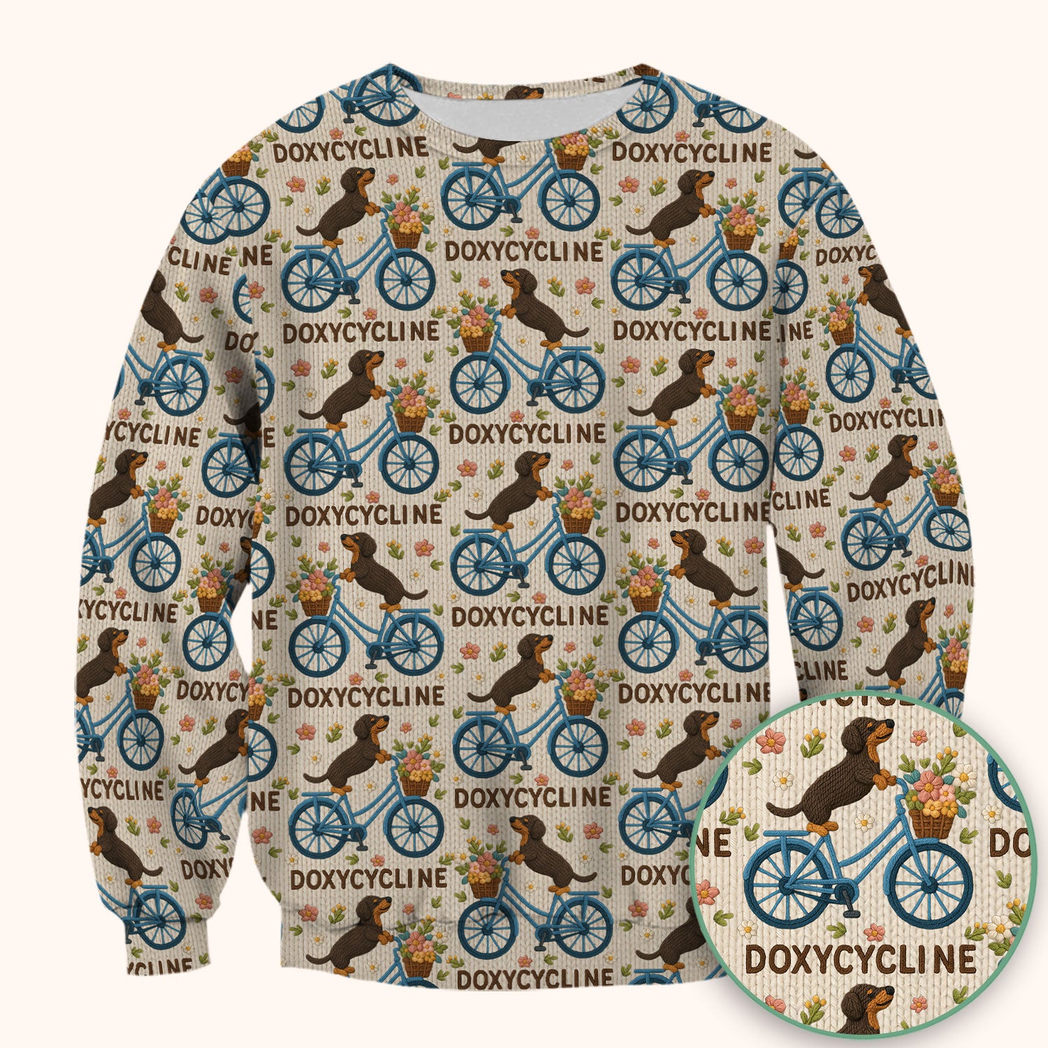 Doxycycline Pharmacy Pun Scrub Top - Dachshund on Bicycle Pharmacists Shirt - Veterinary Technicians Gift