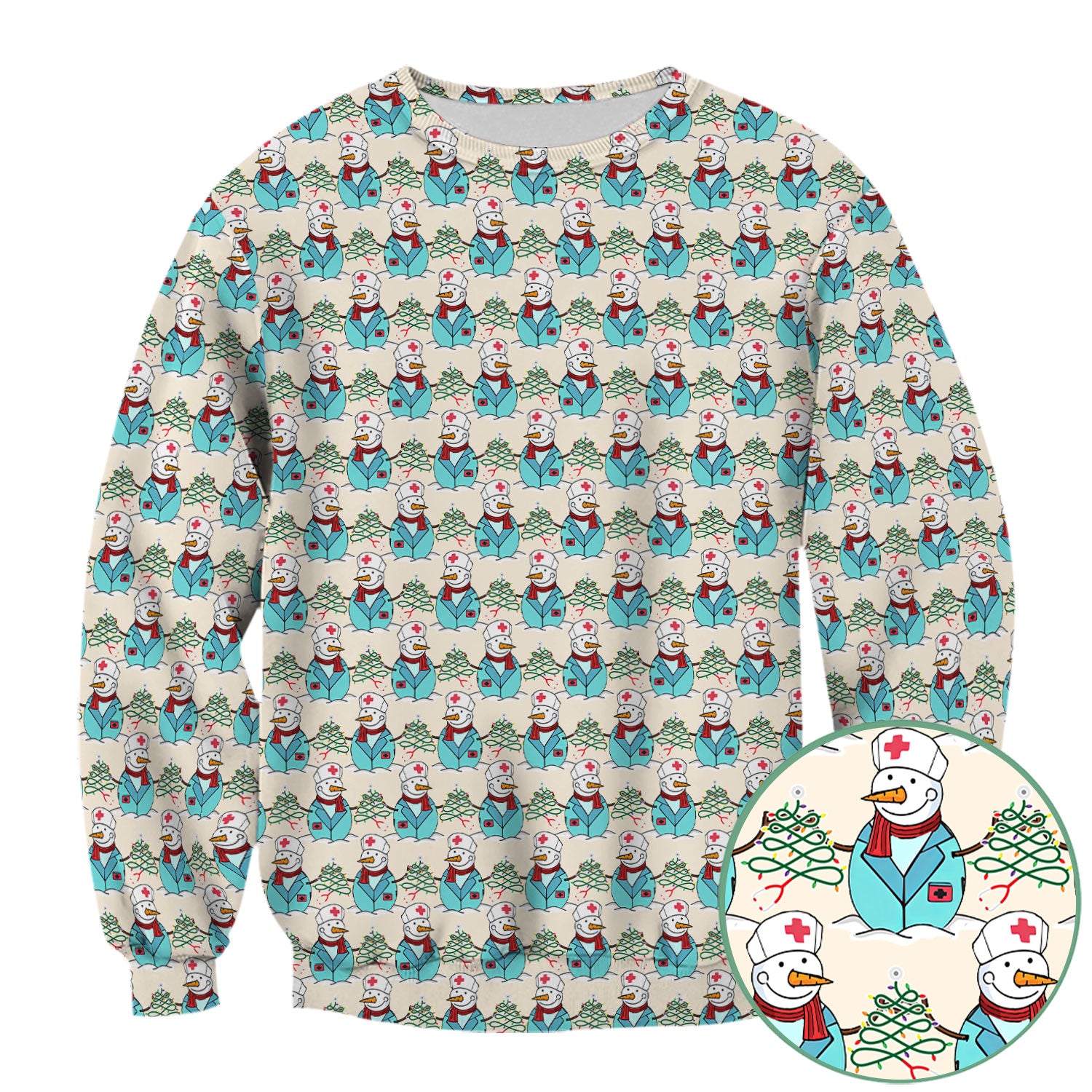 Christmas Nurse Scrubs for Women - Cute Snowman Medical Print Top - Multi Color Custom Nursing Shirt Holiday Gift for Healthcare Workers