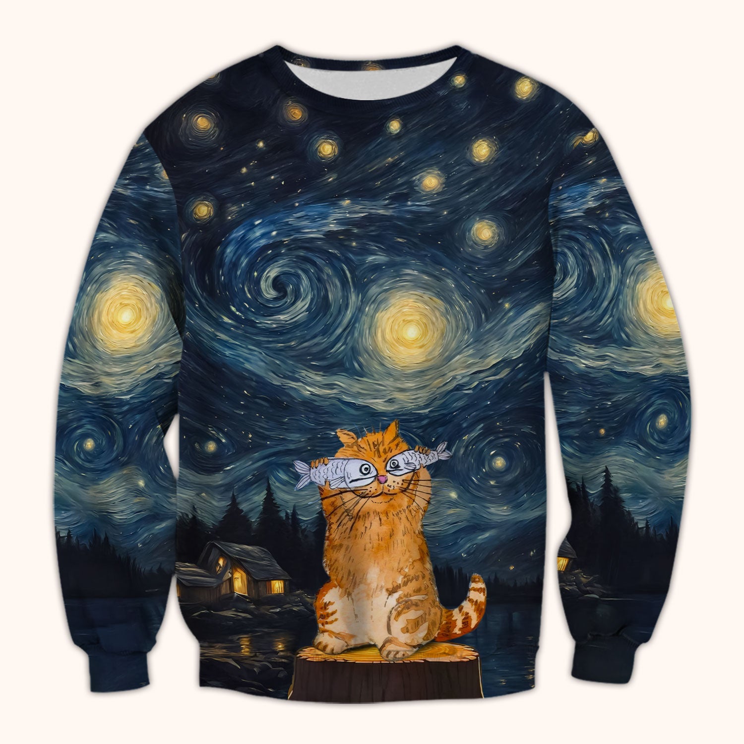 Cat Under Starry Night Sky Art Print Scrub Top, Comfortable Scrubs for Nurses