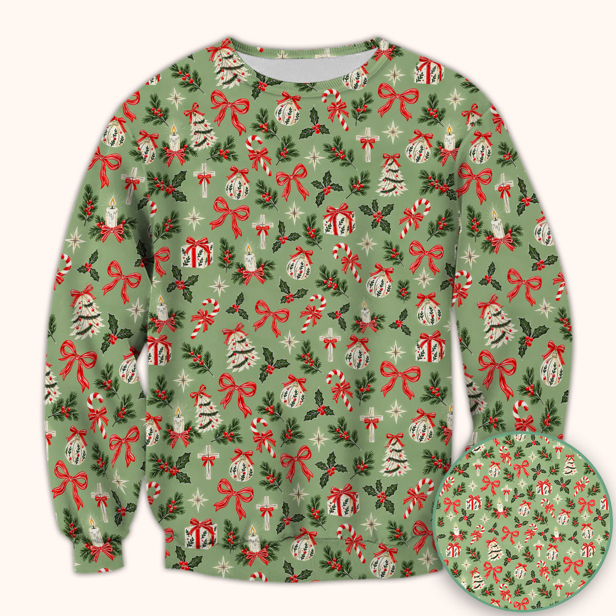 Christian Christmas Bows And Holly Scrub Top, Comfortable Scrubs for Nurses