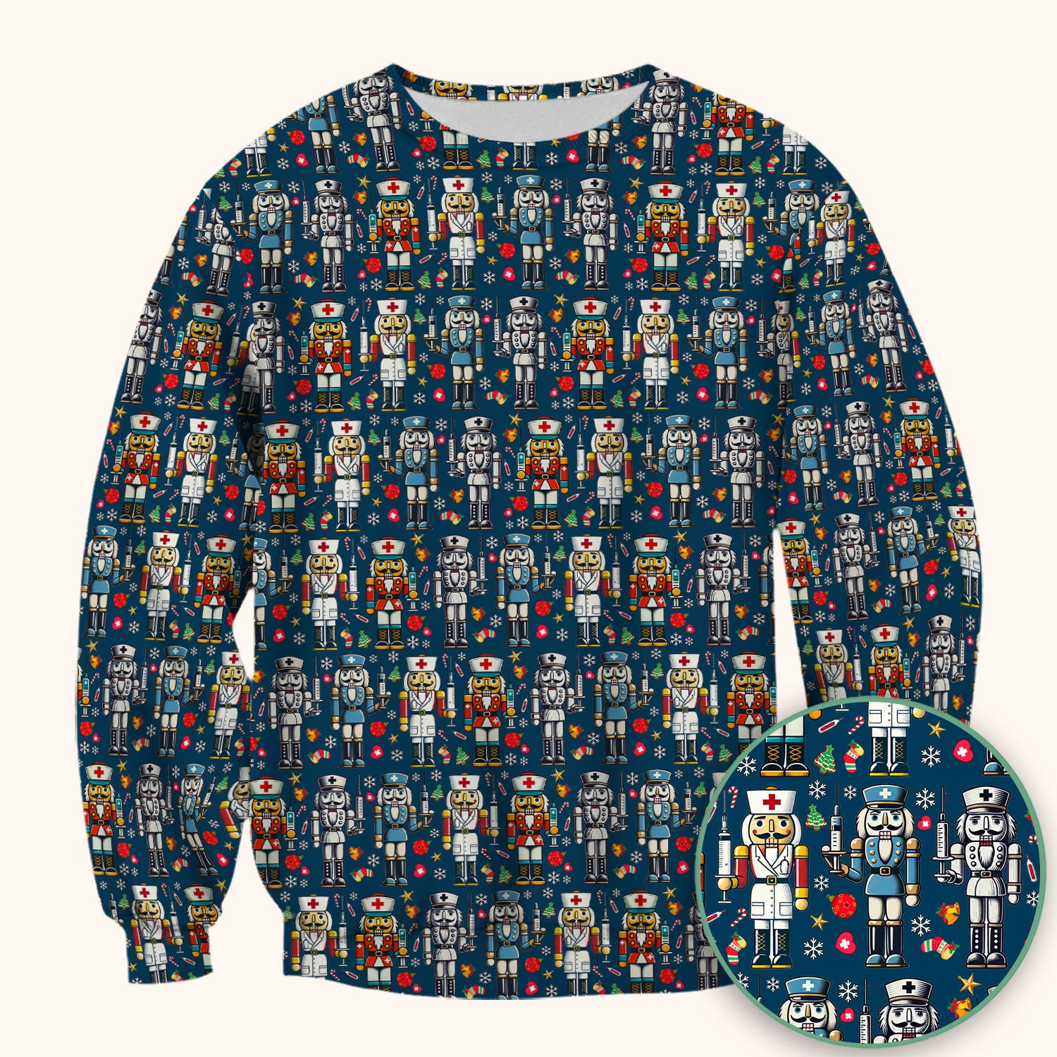 Funny Nutcracker Christmas Scrub Top – Cute Holiday Nurse Pattern Shirt – Festive Medical Uniform for RN, LPN, CNA, and Healthcare Workers