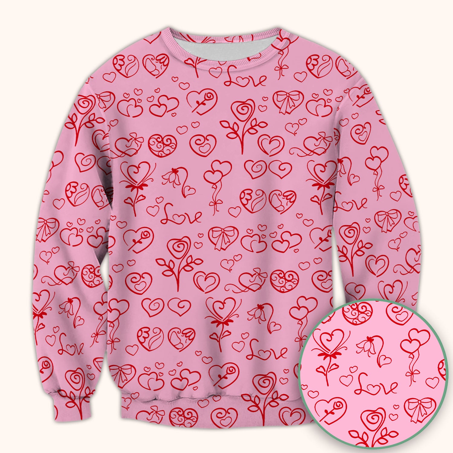 Cute Valentine Heart Scrub Top, Artistic Heart Pink Love Line Art Pattern Nurse Shirt, Comfortable Scrubs For Nursing