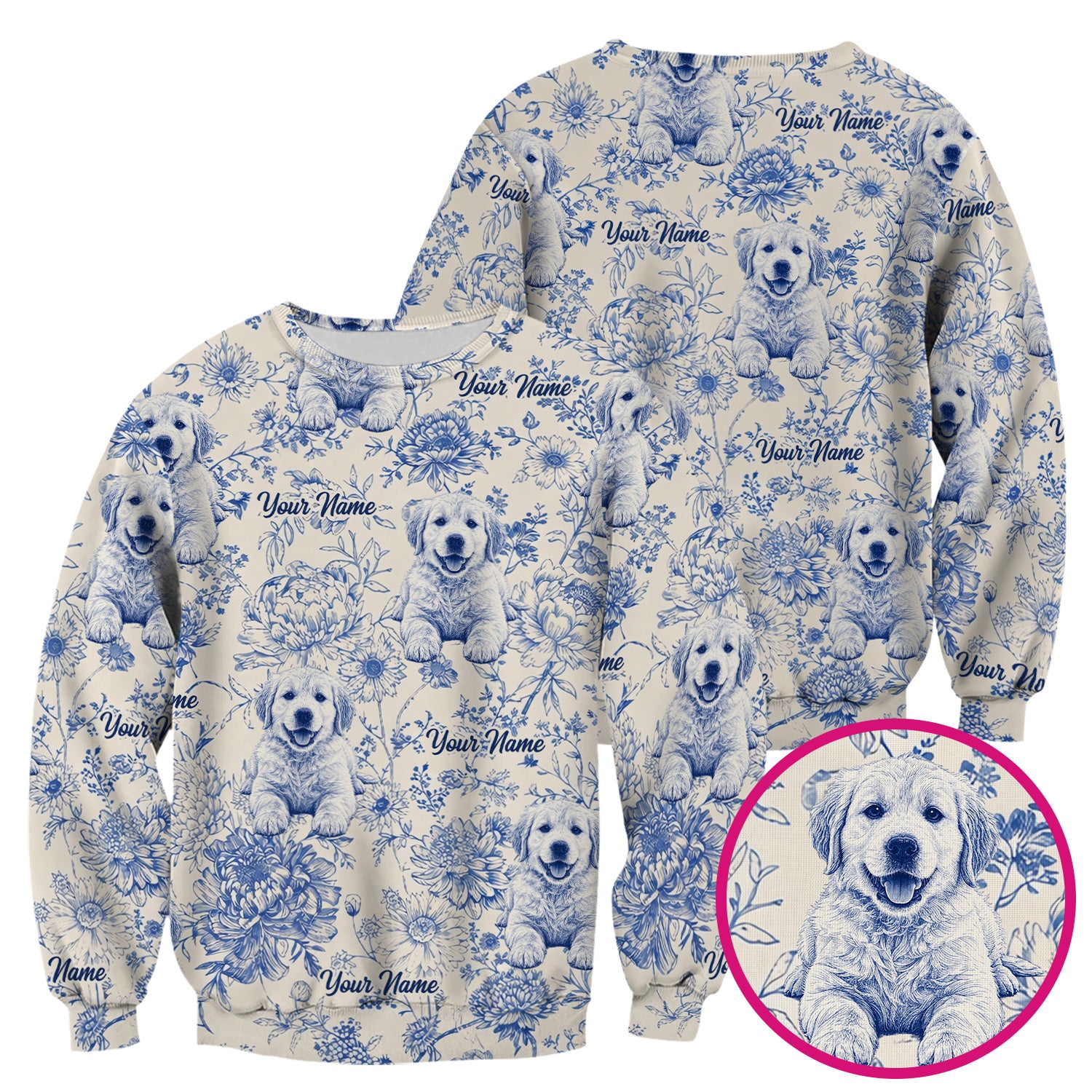 Personalized Custom Pet Photo Name Floral Pattern Scrub Top, Breathable Fabrics Nursing Uniform